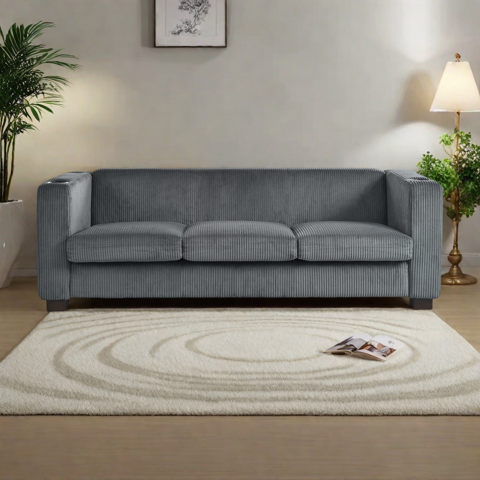 Canapé 3 places en bois massif 80 avec 2 ports USB et deux porte-gobelets