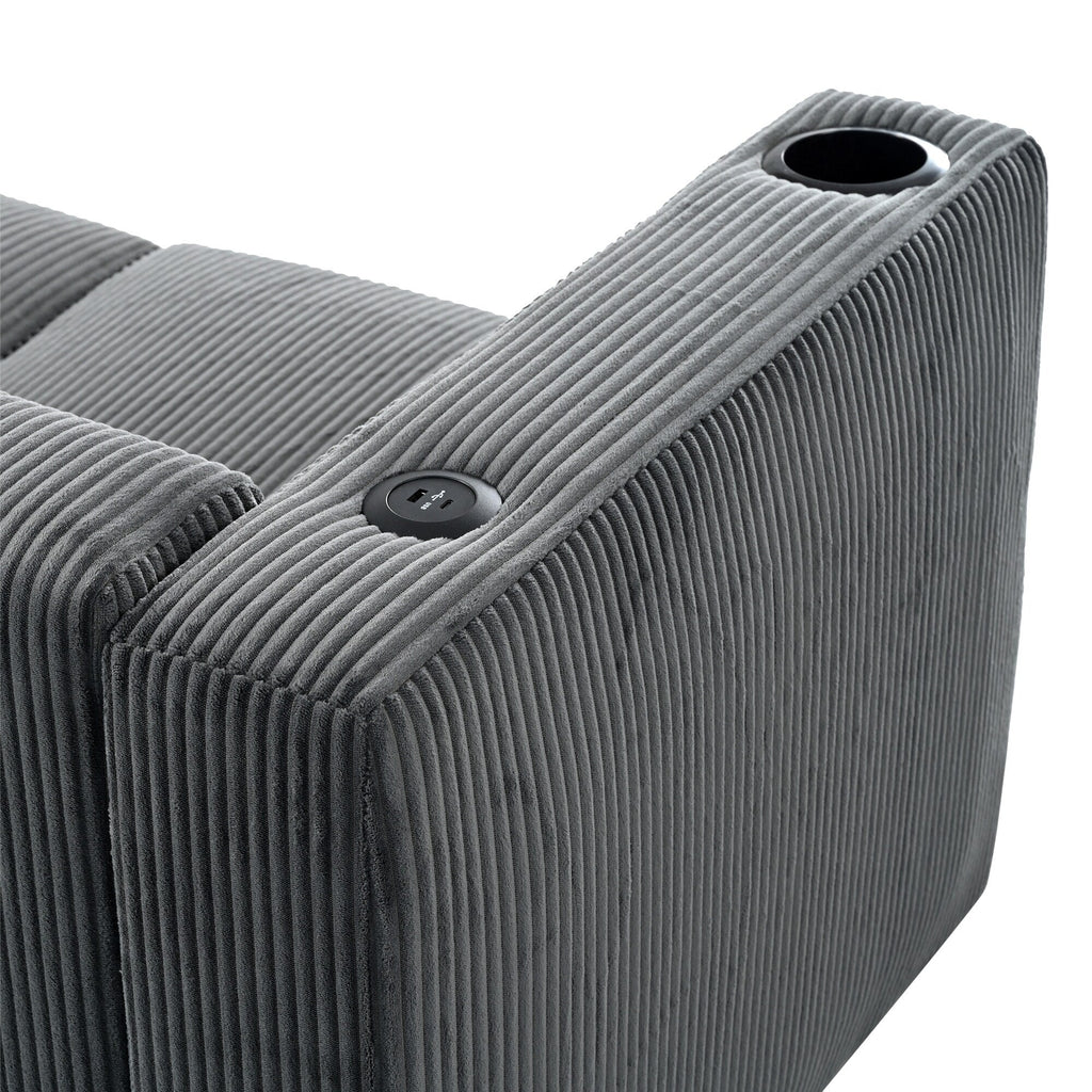 Canapé 3 places en bois massif 80 avec 2 ports USB et deux porte-gobelets