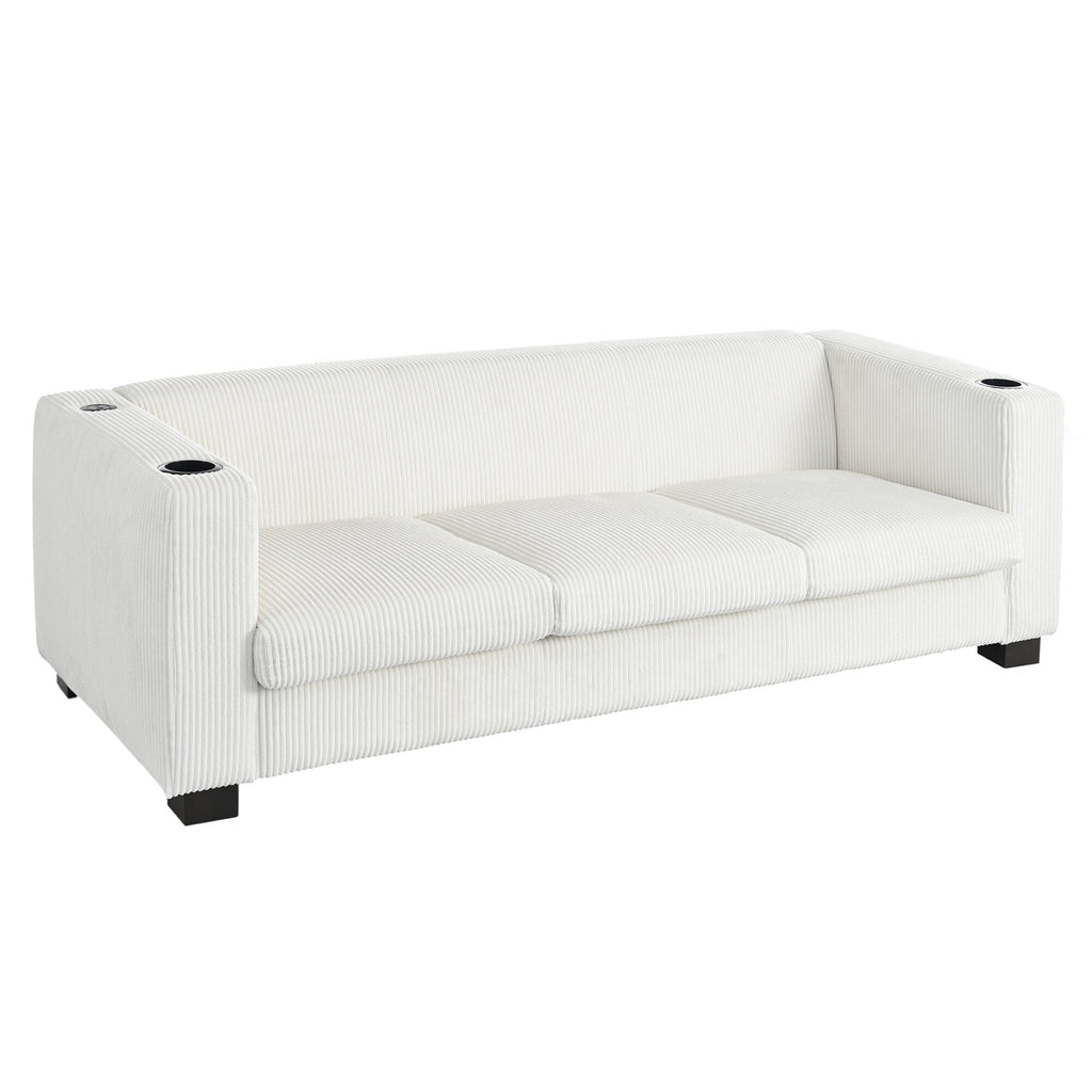 Canapé 3 places en bois massif 80 avec 2 ports USB et deux porte-gobelets