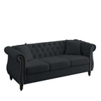 Canapé Chesterfield 3 places en velours 80 avec motif capitonné, garniture cloutée et 2 coussins