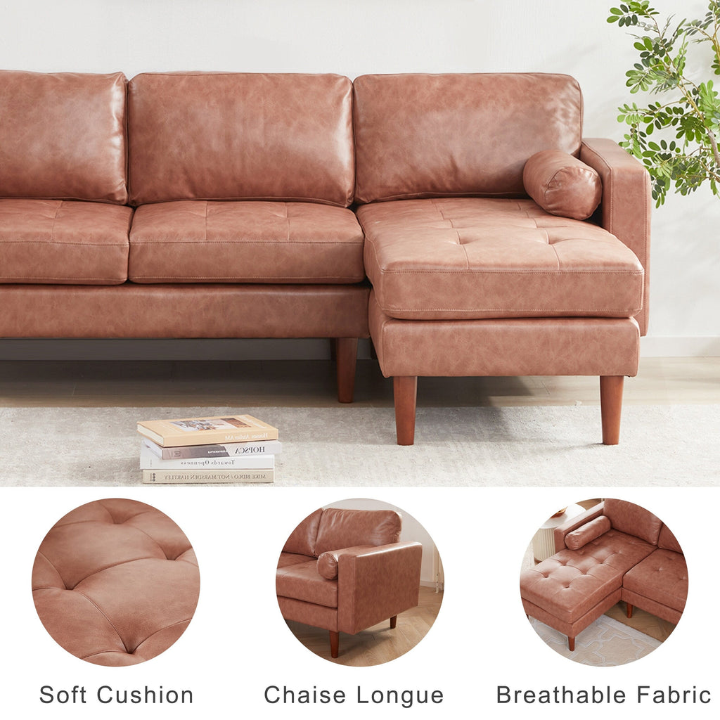 Canapé sectionnel en L en tissu de 80 pouces, 3 places avec coussins capitonnés, méridienne réversible et style milieu de siècle