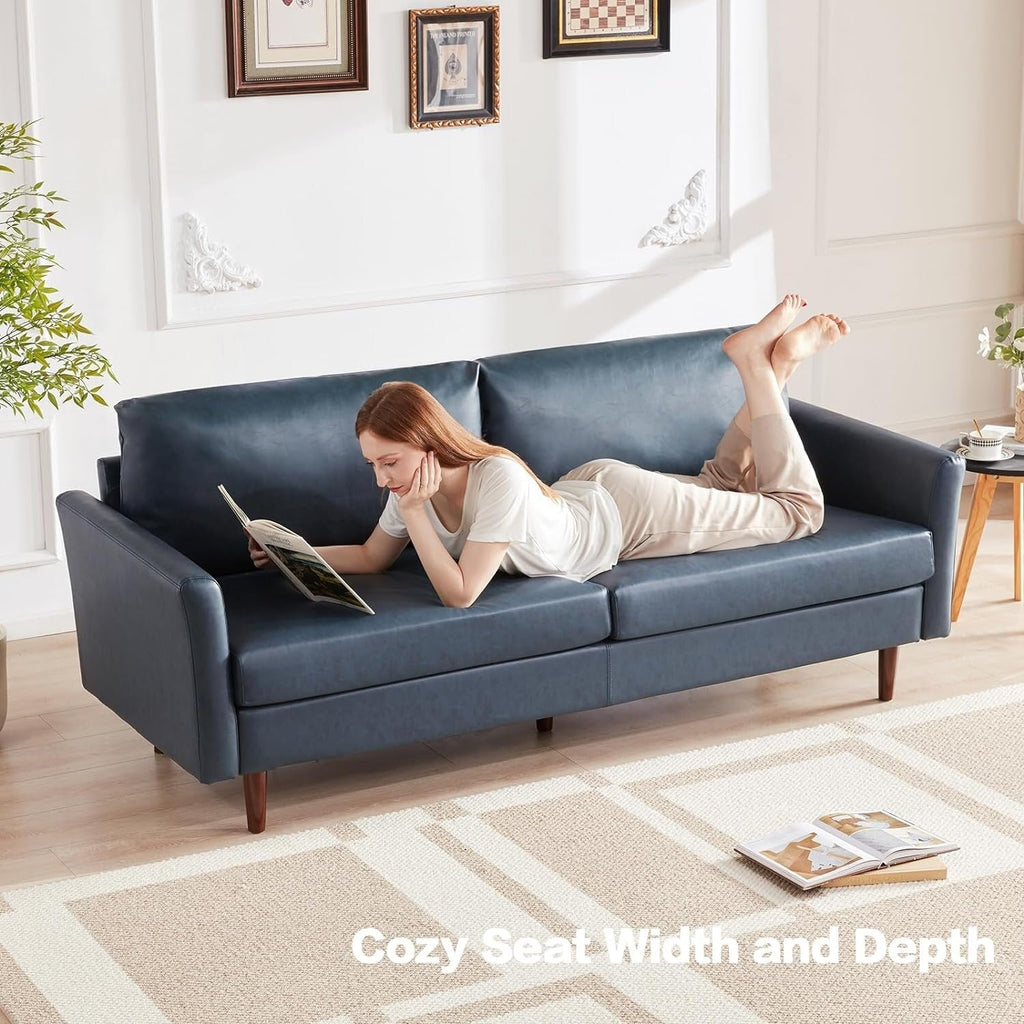 Canapé 3 places en similicuir de 80 pouces, avec cadre en bois, coussins rembourrés et dossier amovible