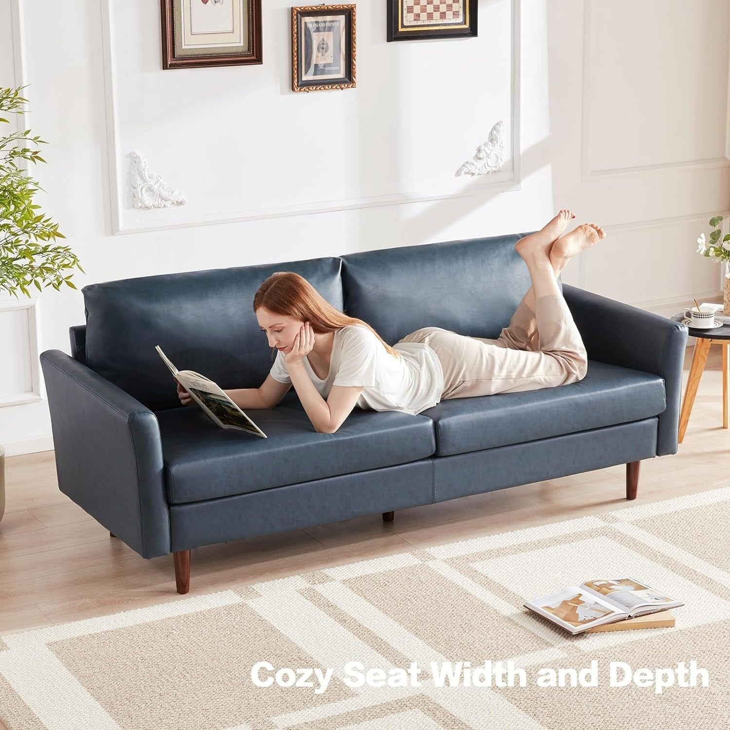 Canapé 3 places en similicuir de 80 pouces, avec cadre en bois, coussins rembourrés et dossier amovible