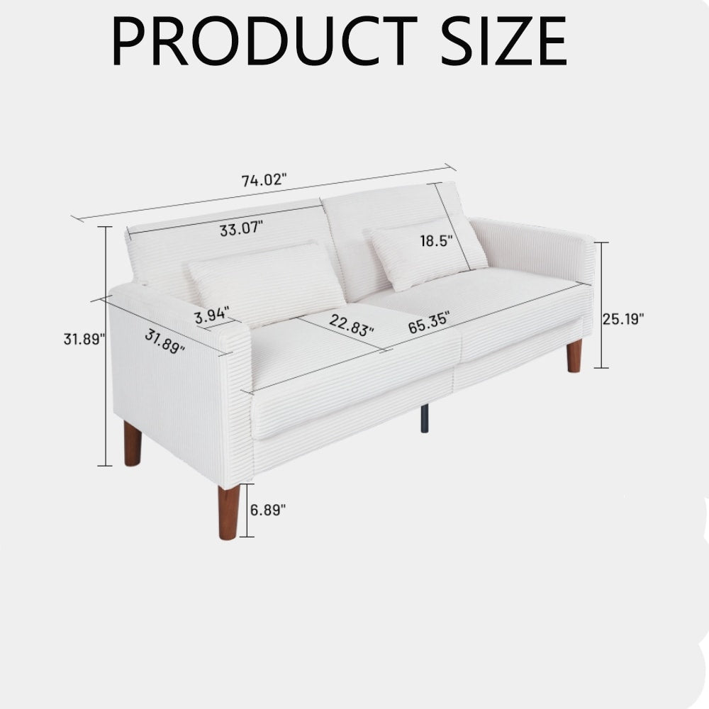 Canapé en velours côtelé avec 2 coussins pour salon et chambre à coucher