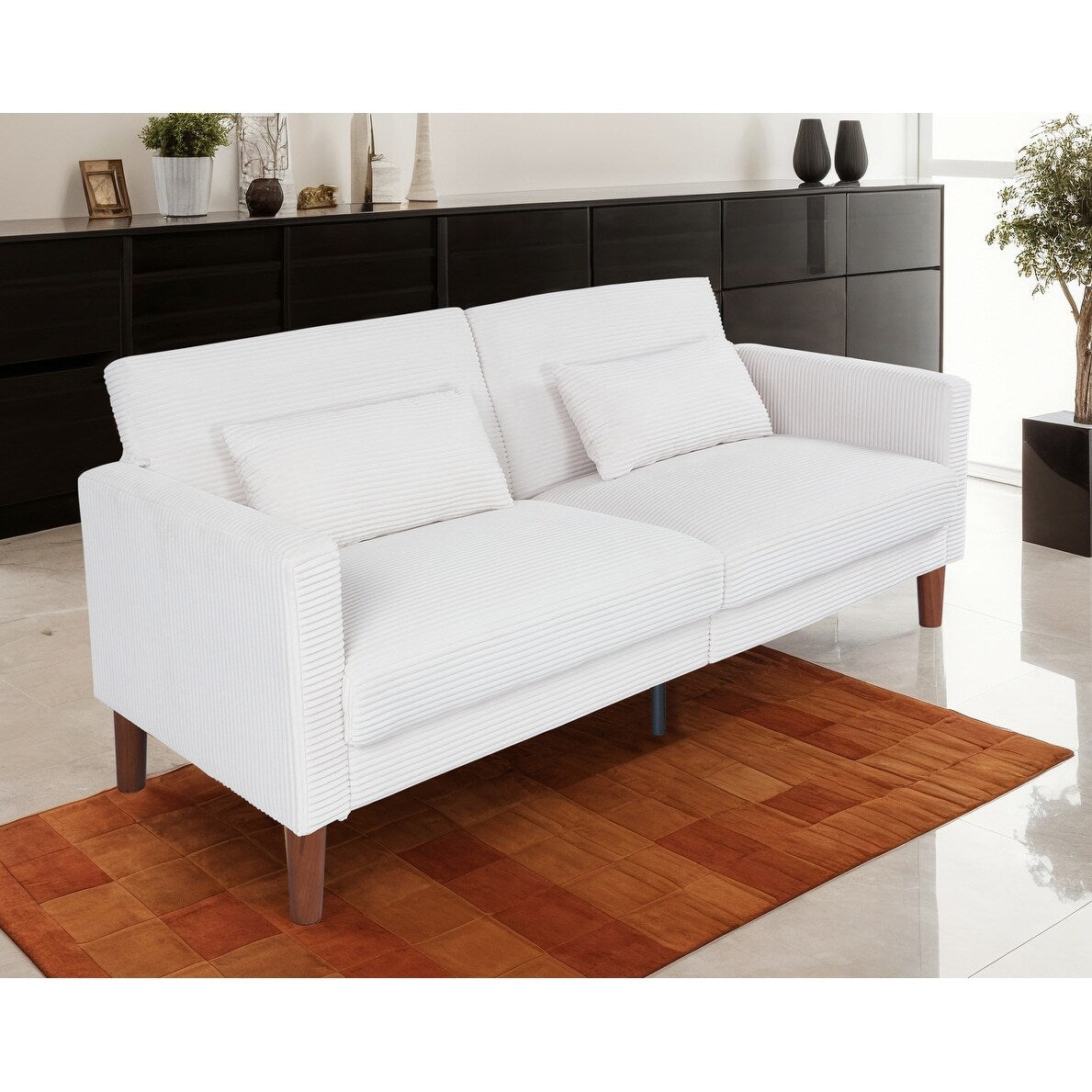 Canapé en velours côtelé avec 2 coussins pour salon et chambre à coucher