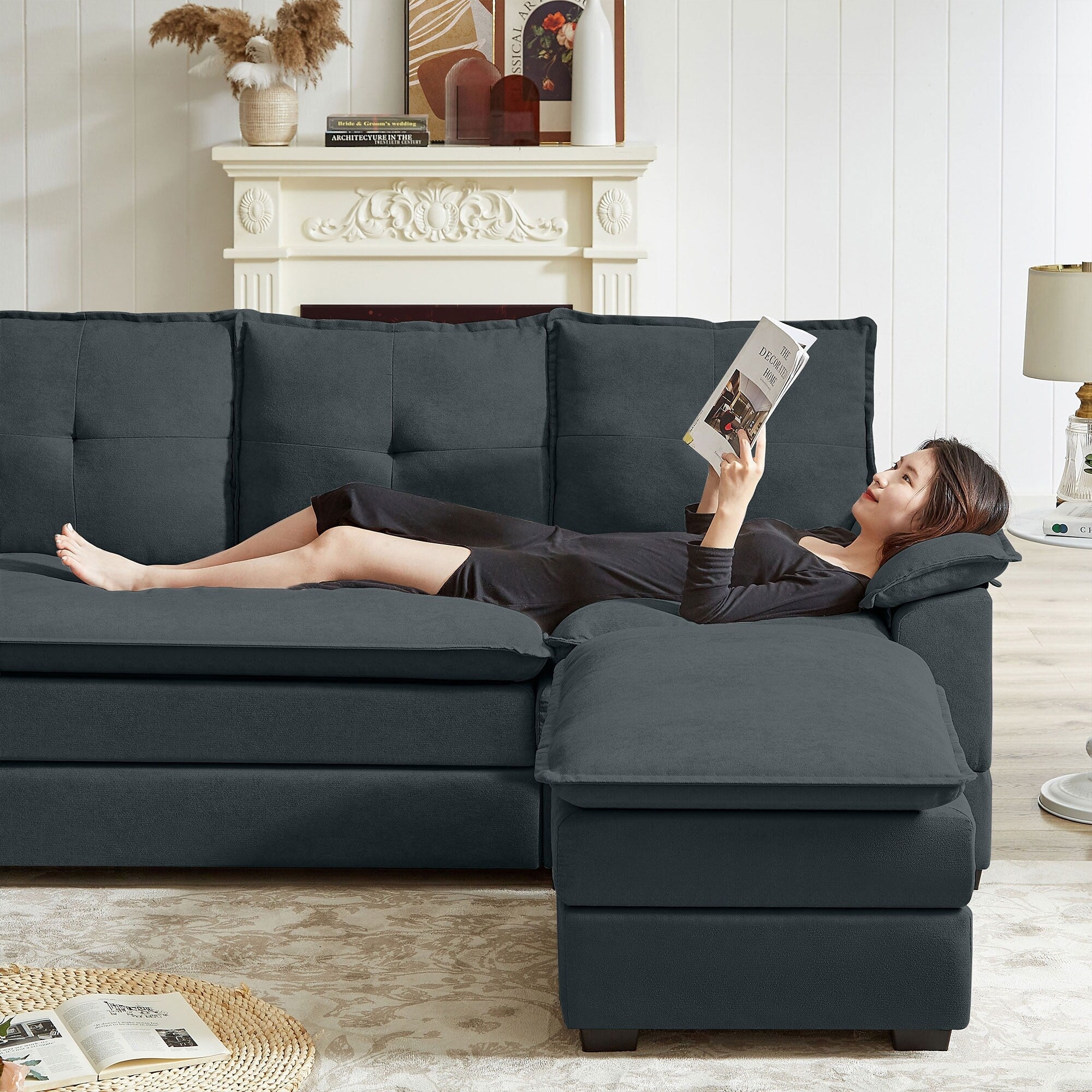 Canapé sectionnel en L de 82,28 pouces avec sièges nuage pour le salon