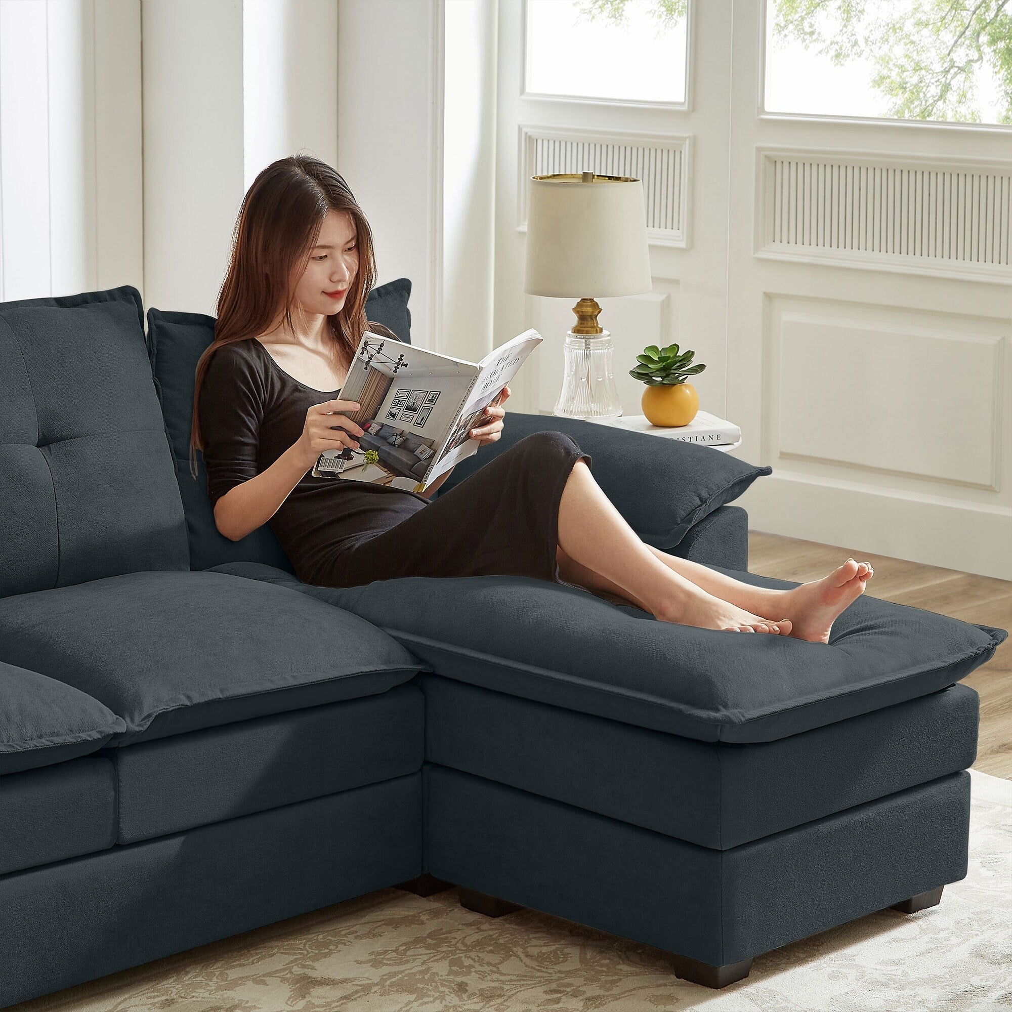 Canapé sectionnel en L de 82,28 pouces avec sièges nuage pour le salon