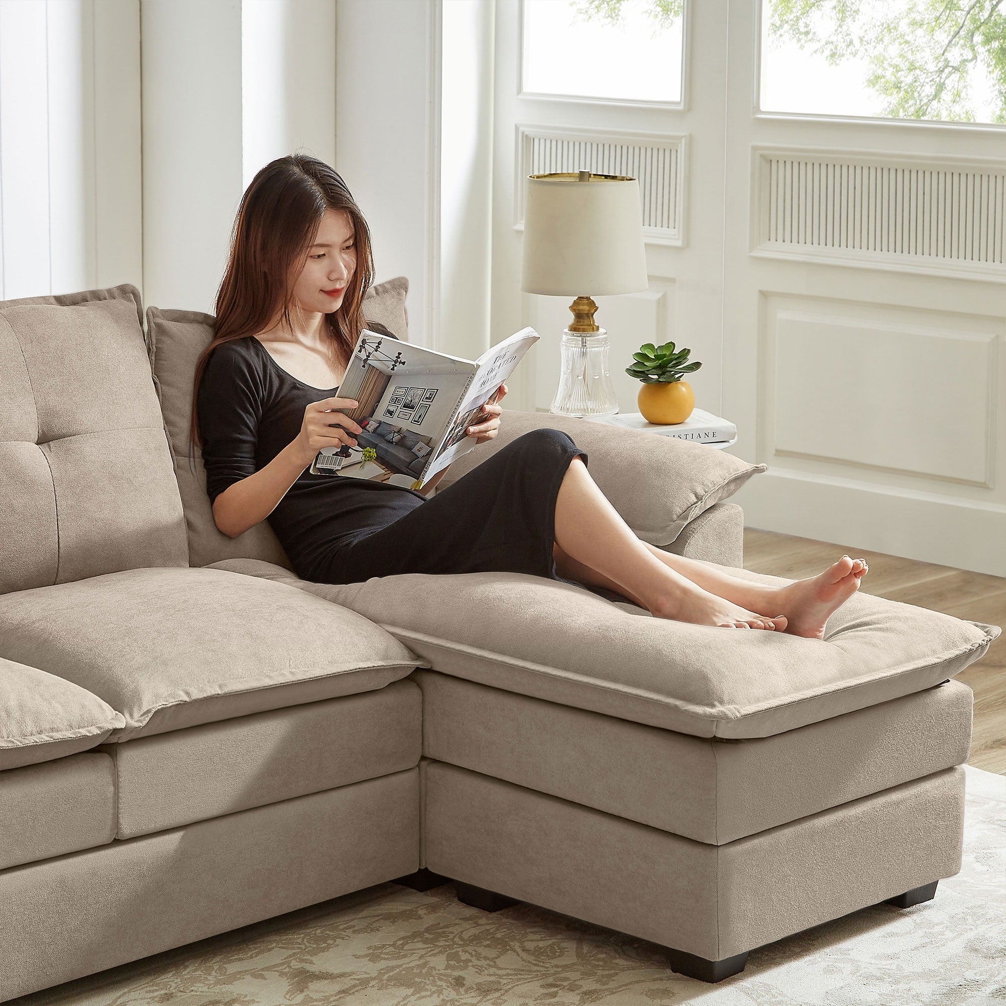 Canapé sectionnel en L de 82,28 pouces avec sièges nuage pour le salon