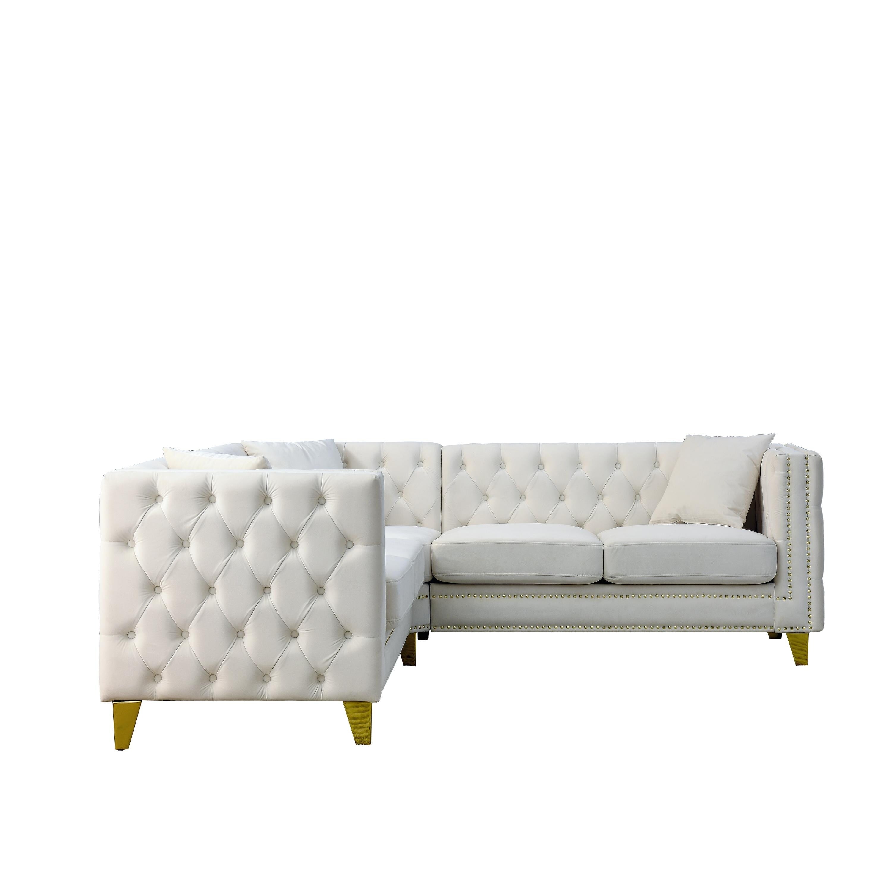 Canapé 5 places en velours en forme de L de 82,2 po avec garniture cloutée