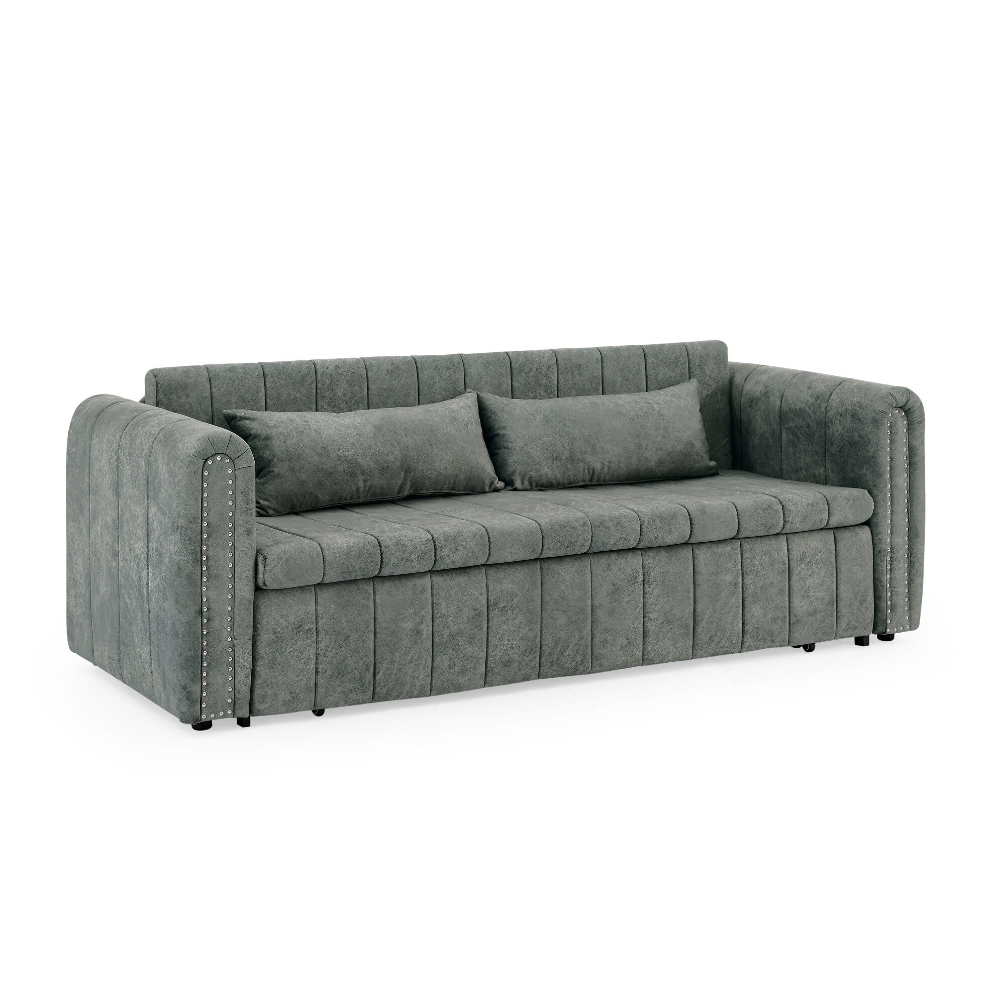 Canapé 3 places en velours de 82,3 po avec accoudoirs roulés, lit queen-size gigogne, deux tiroirs et deux oreillers