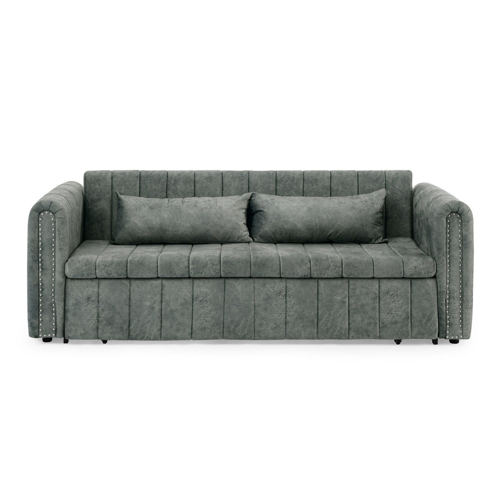 Canapé 3 places en velours de 82,3 po avec accoudoirs roulés, lit queen-size gigogne, deux tiroirs et deux oreillers