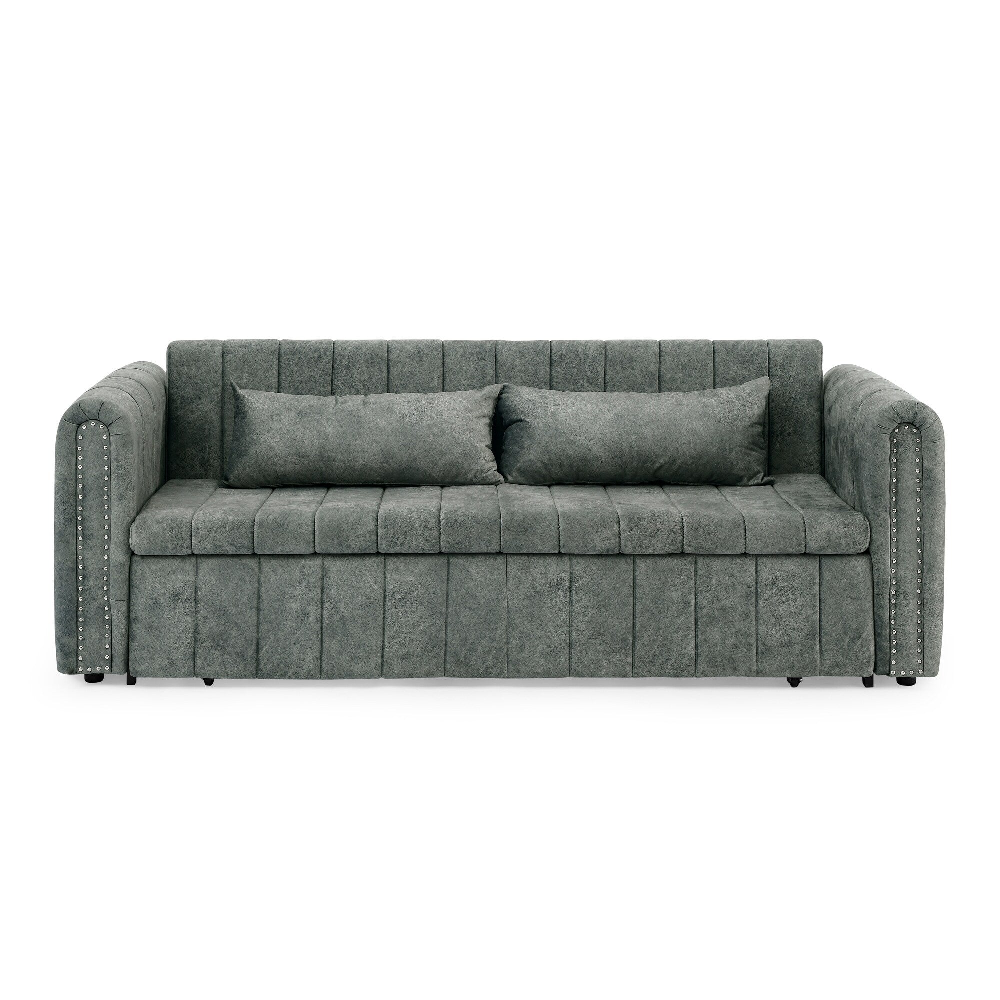 Canapé 3 places en velours de 82,3 po avec accoudoirs roulés, lit queen-size gigogne, deux tiroirs et deux oreillers