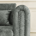 Canapé 3 places en velours de 82,3 po avec accoudoirs roulés, lit queen-size gigogne, deux tiroirs et deux oreillers