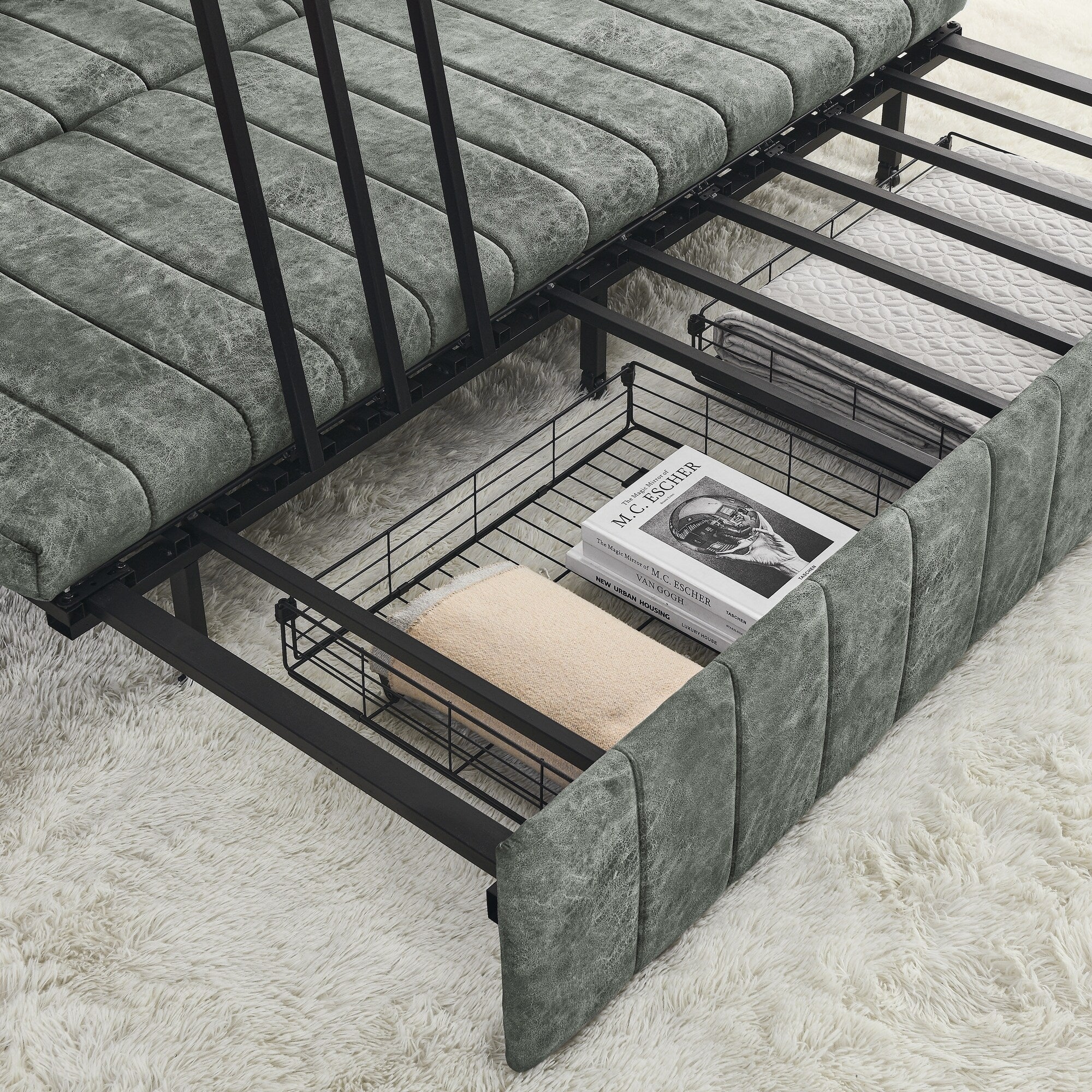 Canapé 3 places en velours de 82,3 po avec accoudoirs roulés, lit queen-size gigogne, deux tiroirs et deux oreillers