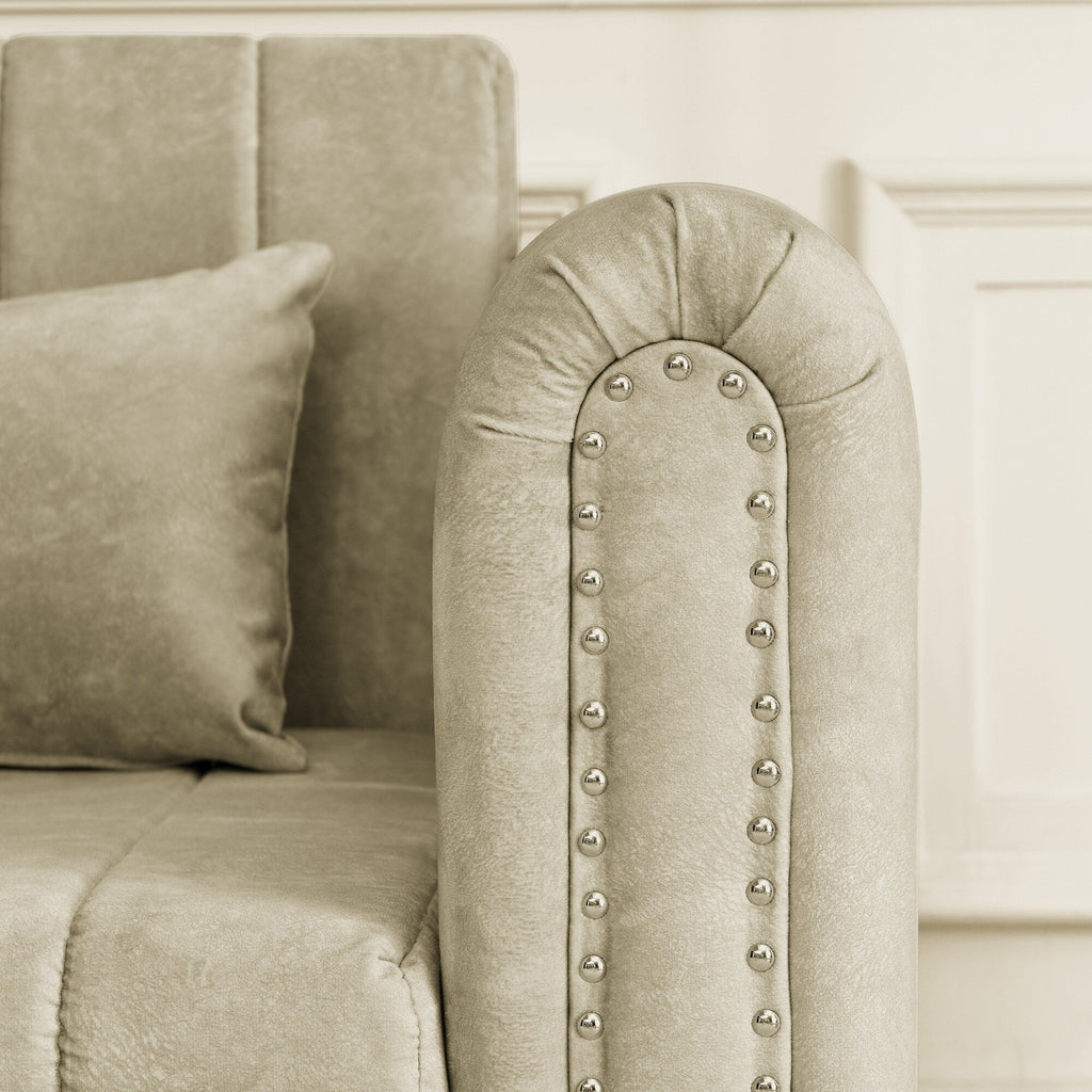 Canapé 3 places en velours de 82,3 po avec accoudoirs roulés, lit queen-size gigogne, deux tiroirs et deux oreillers