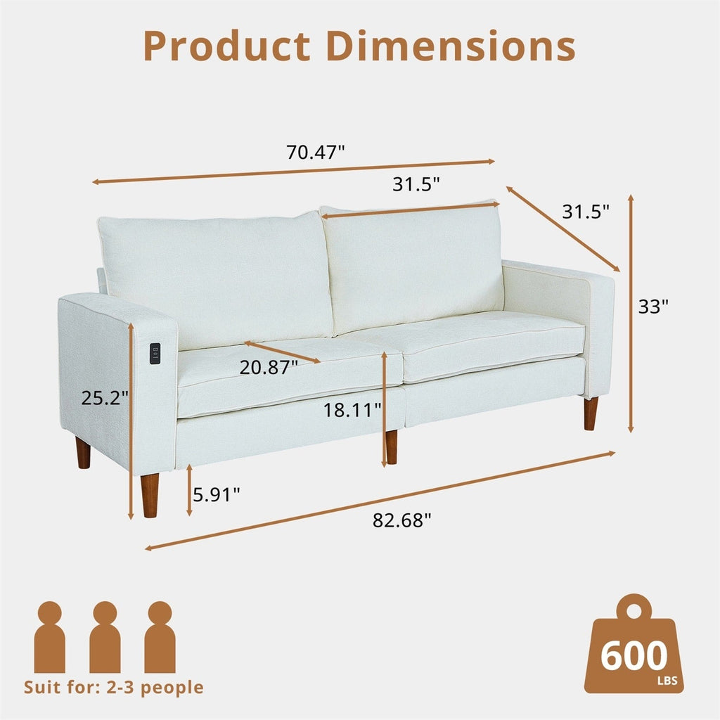 Canapé inclinable moderne en chenille de 82,6 pouces, causeuse, housse amovible avec port USB, facile à installer