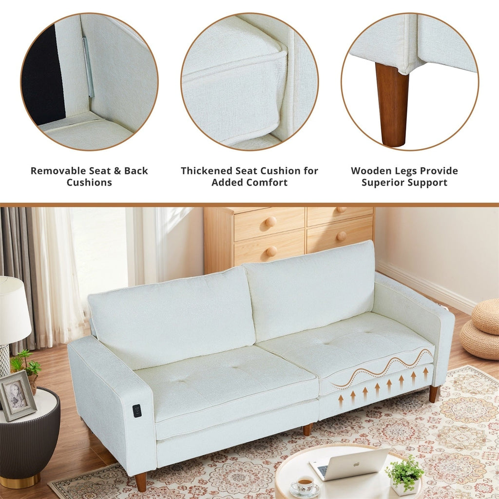 Canapé inclinable moderne en chenille de 82,6 pouces, causeuse, housse amovible avec port USB, facile à installer