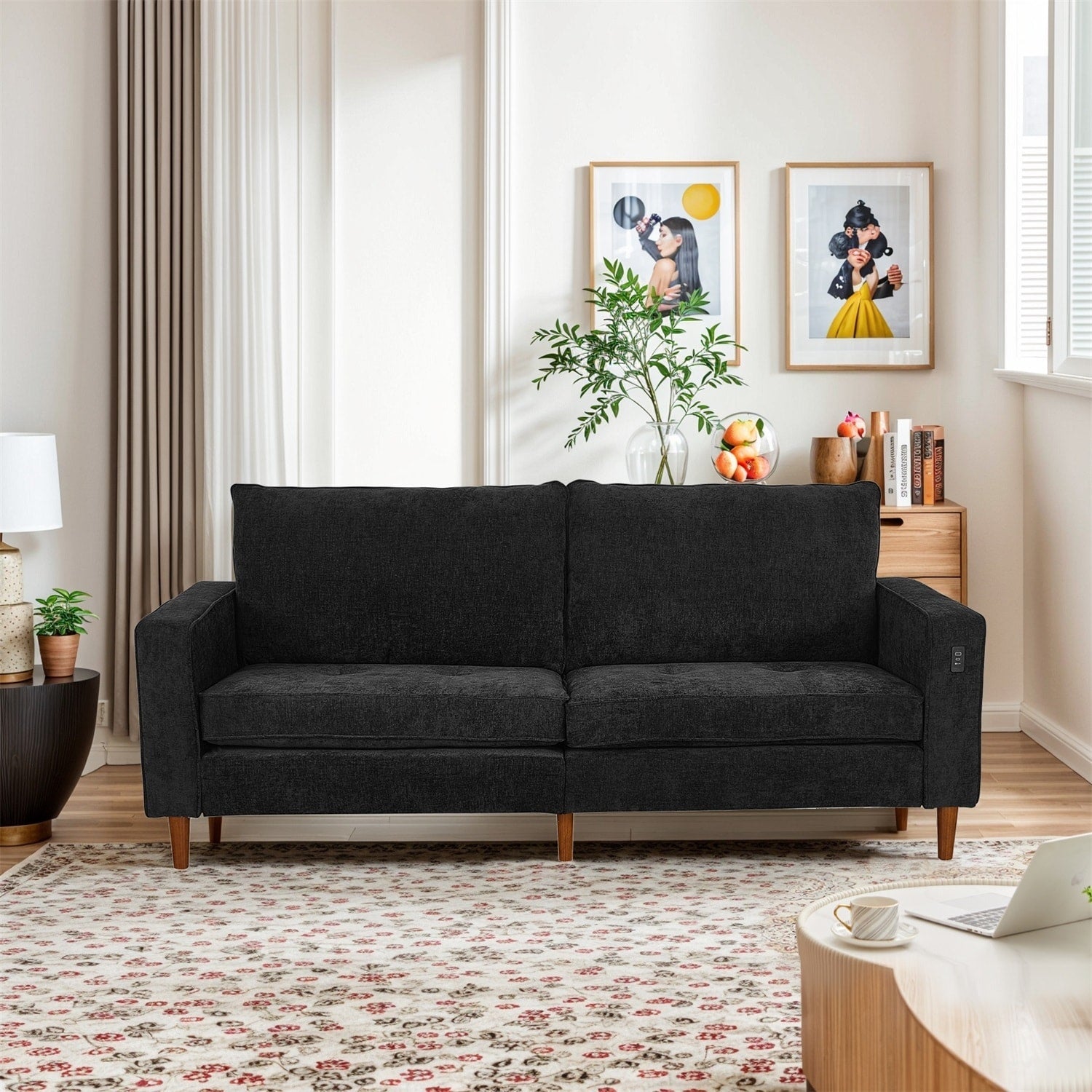 Canapé inclinable moderne en chenille de 82,6 pouces, causeuse, housse amovible avec port USB, facile à installer