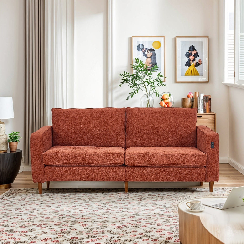 Canapé inclinable moderne en chenille de 82,6 pouces, causeuse, housse amovible avec port USB, facile à installer