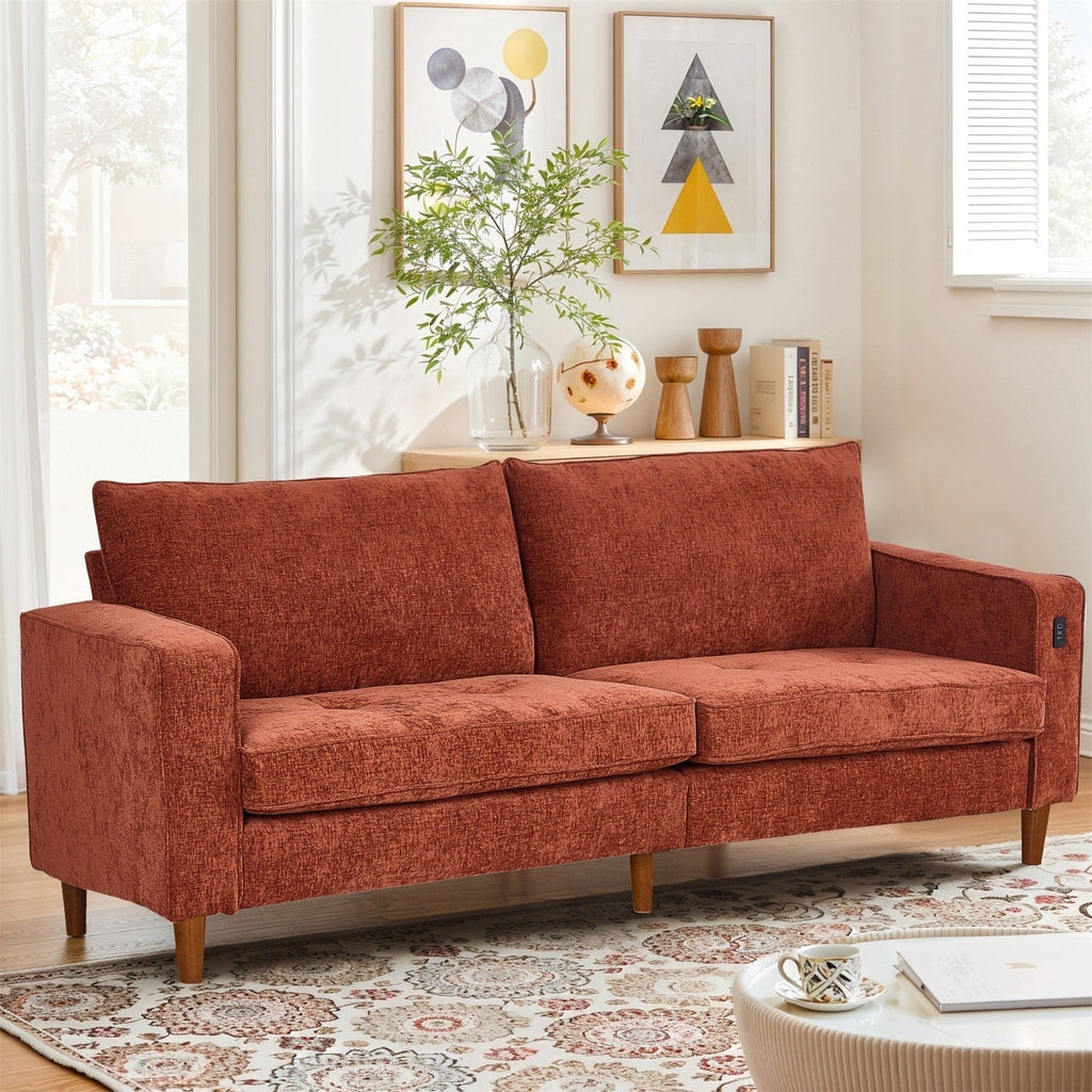 Canapé inclinable moderne en chenille de 82,6 pouces, causeuse, housse amovible avec port USB, facile à installer