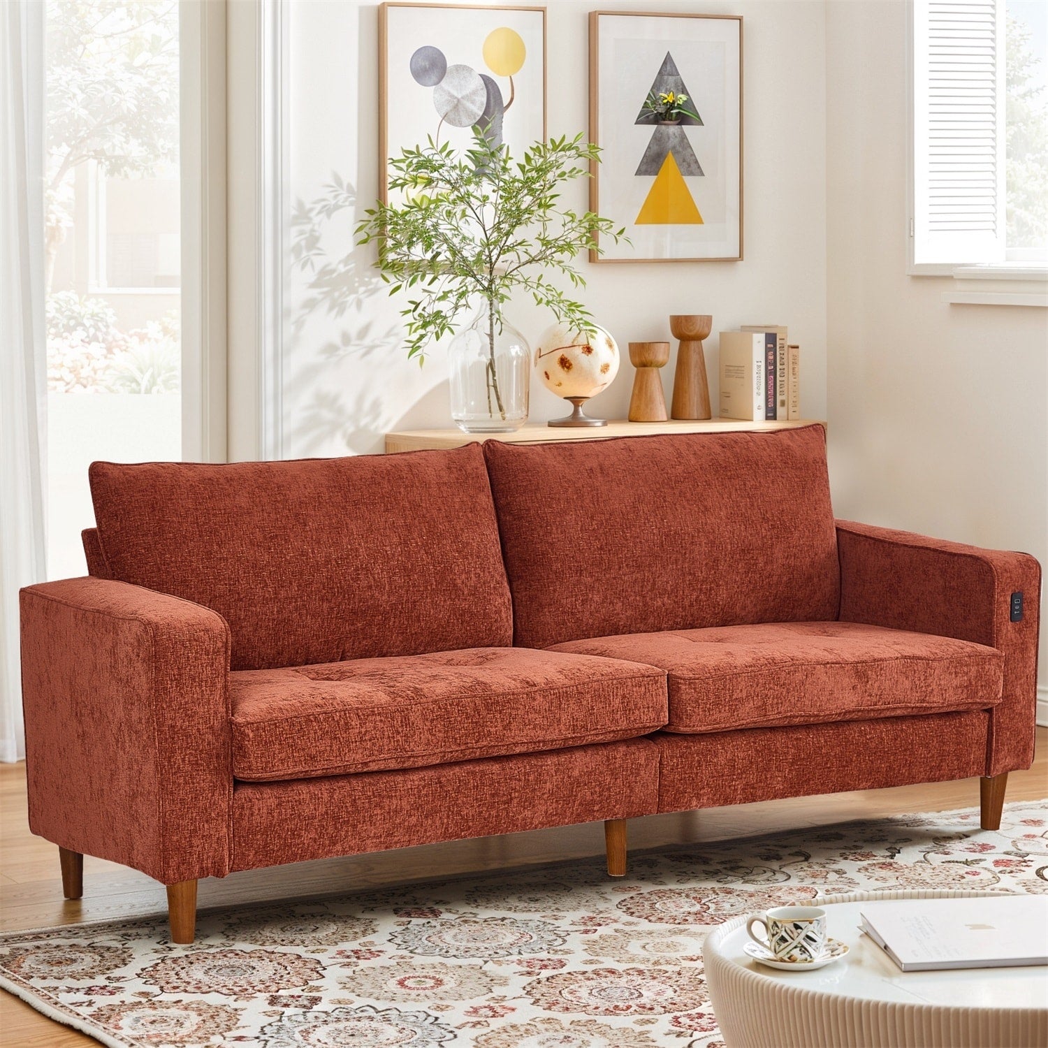 Canapé inclinable moderne en chenille de 82,6 pouces, causeuse, housse amovible avec port USB, facile à installer