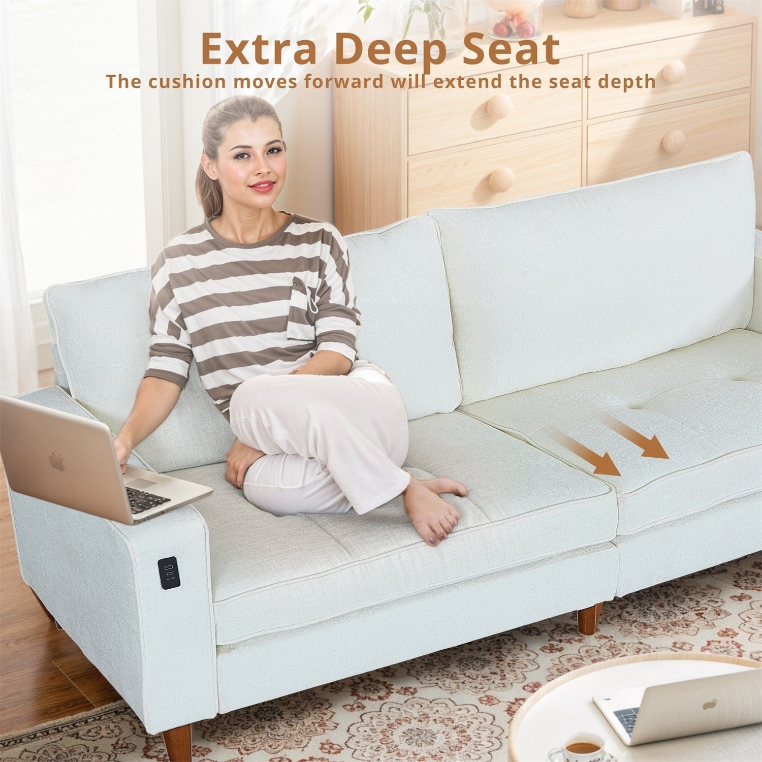 Canapé inclinable moderne en chenille de 82,6 pouces, causeuse, housse amovible avec port USB, facile à installer