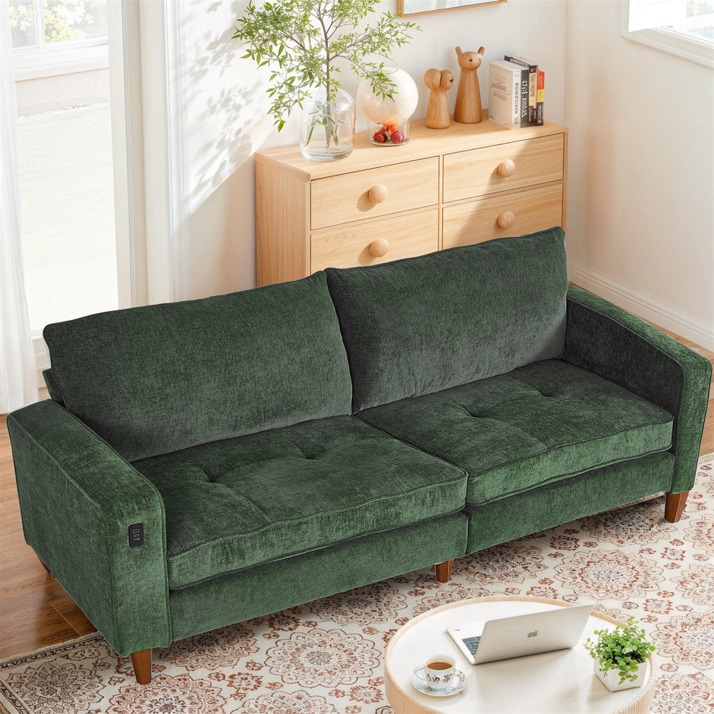 Canapé inclinable moderne en chenille de 82,6 pouces, causeuse, housse amovible avec port USB, facile à installer