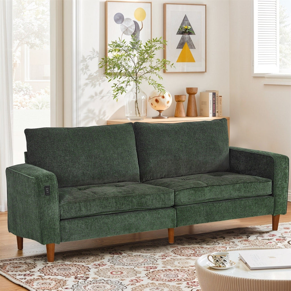 Canapé inclinable moderne en chenille de 82,6 pouces, causeuse, housse amovible avec port USB, facile à installer