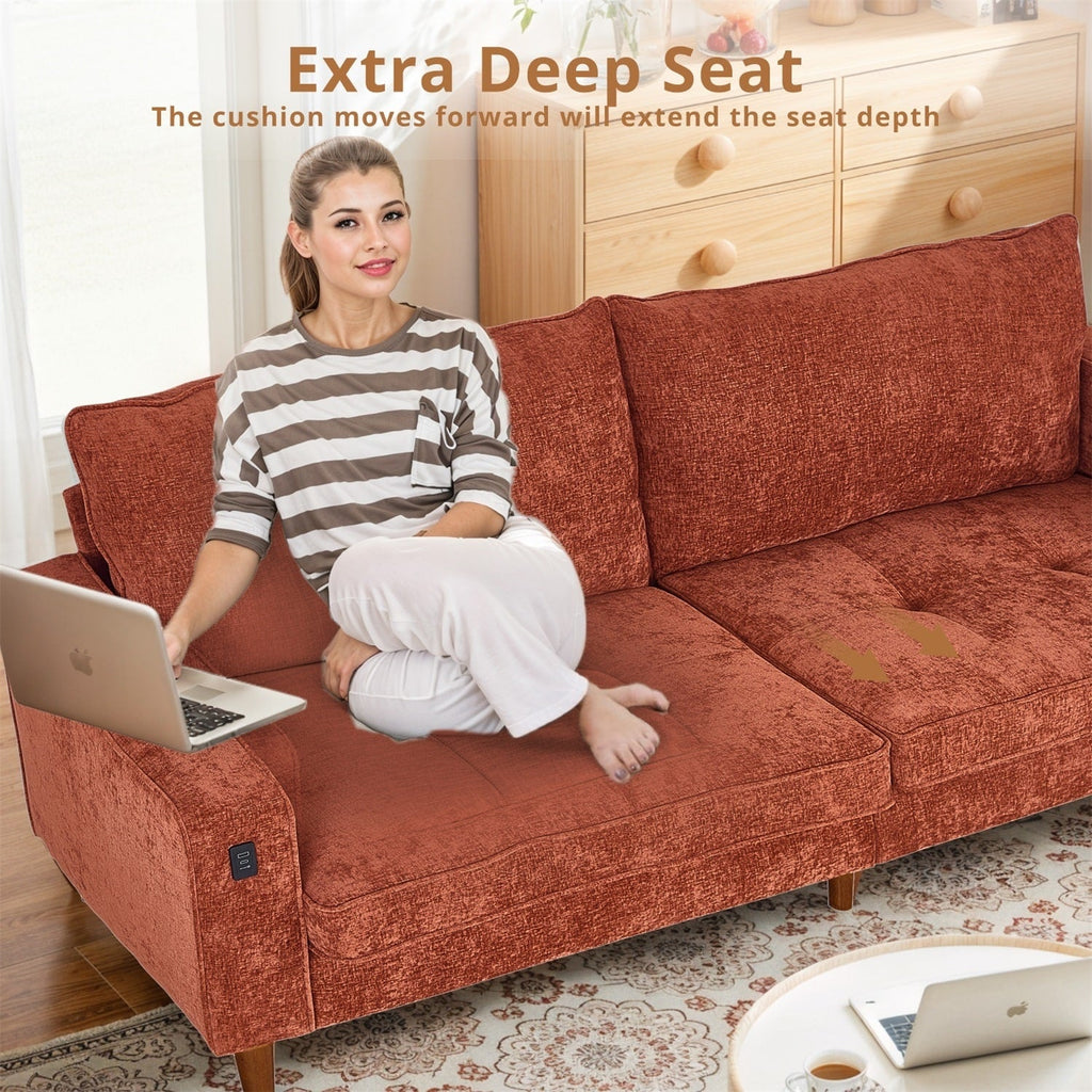 Canapé inclinable moderne en chenille de 82,6 pouces, causeuse, housse amovible avec port USB, facile à installer