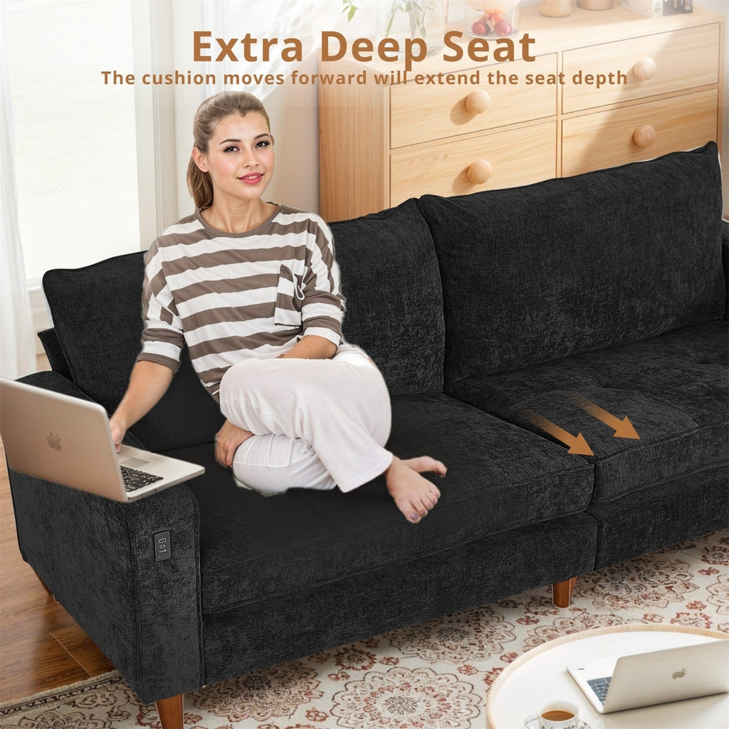 Canapé inclinable moderne en chenille de 82,6 pouces, causeuse, housse amovible avec port USB, facile à installer