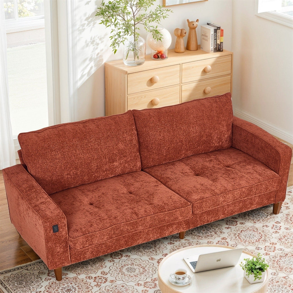 Canapé inclinable moderne en chenille de 82,6 pouces, causeuse, housse amovible avec port USB, facile à installer