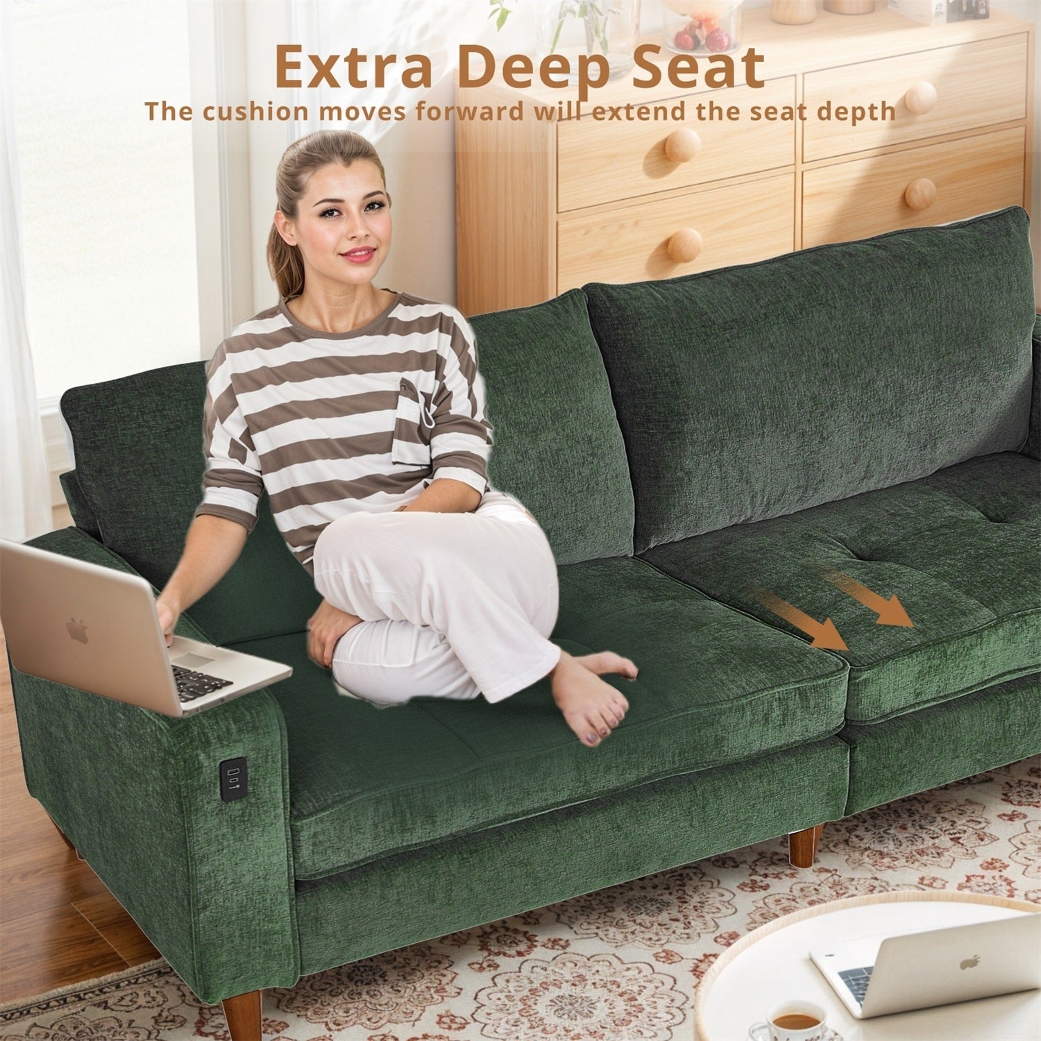 Canapé inclinable moderne en chenille de 82,6 pouces, causeuse, housse amovible avec port USB, facile à installer