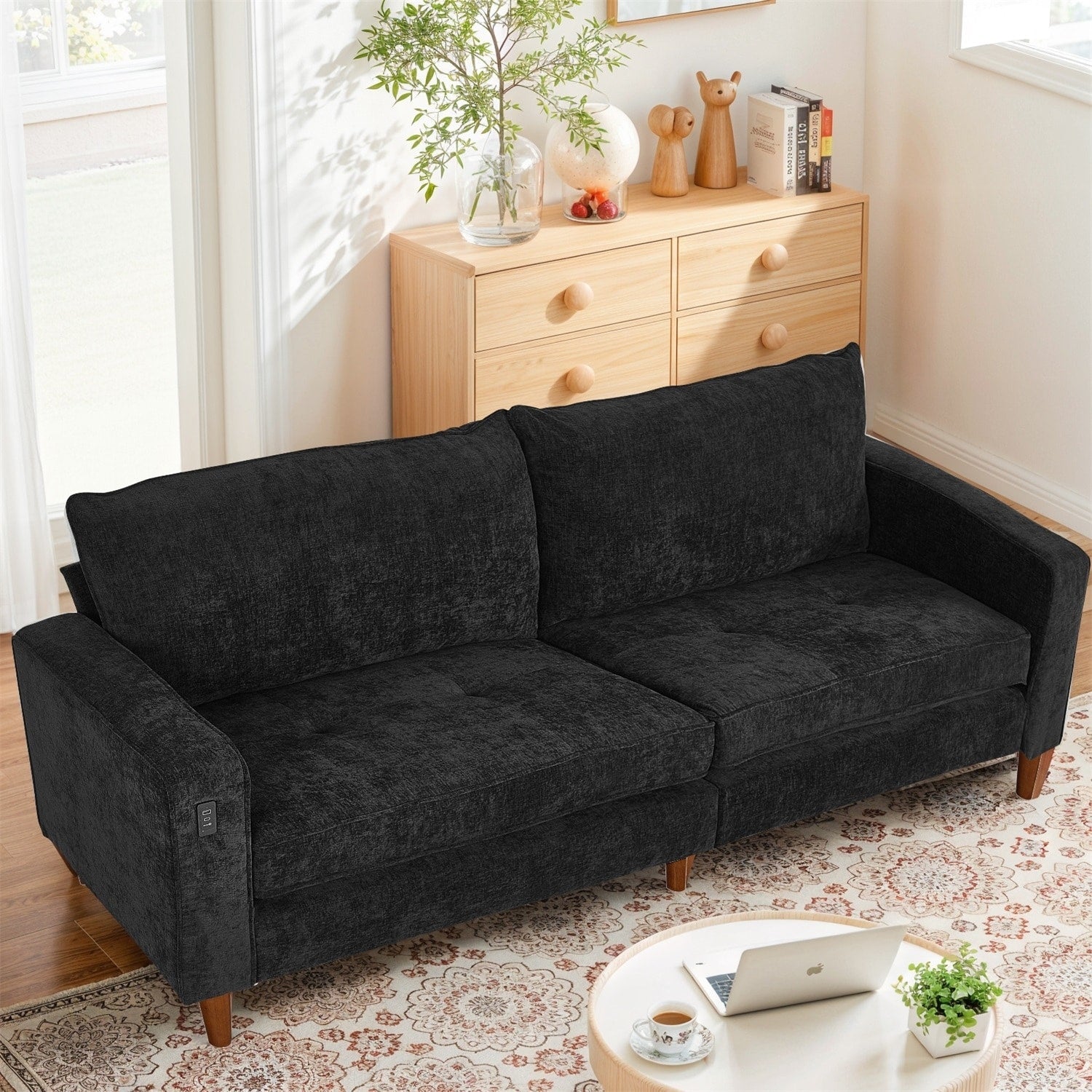 Canapé inclinable moderne en chenille de 82,6 pouces, causeuse, housse amovible avec port USB, facile à installer