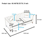 Canapé 3 places moderne en velours 82,67 po, dossier capitonné à canaux verticaux, pieds en métal doré, style Chesterfield
