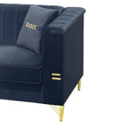 Canapé 3 places moderne en velours 82,67 po, dossier capitonné à canaux verticaux, pieds en métal doré, style Chesterfield