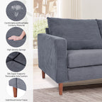 Causeuse rectangulaire 2 places en velours côtelé de 82,68 po de long, style milieu de siècle moderne, avec accoudoirs carrés