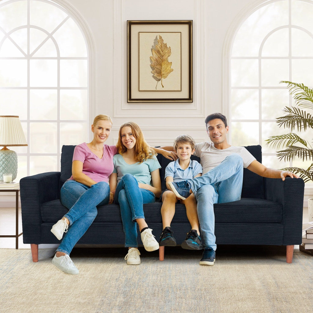 Causeuse rectangulaire 2 places en velours côtelé de 82,68 po de long, style milieu de siècle moderne, avec accoudoirs carrés