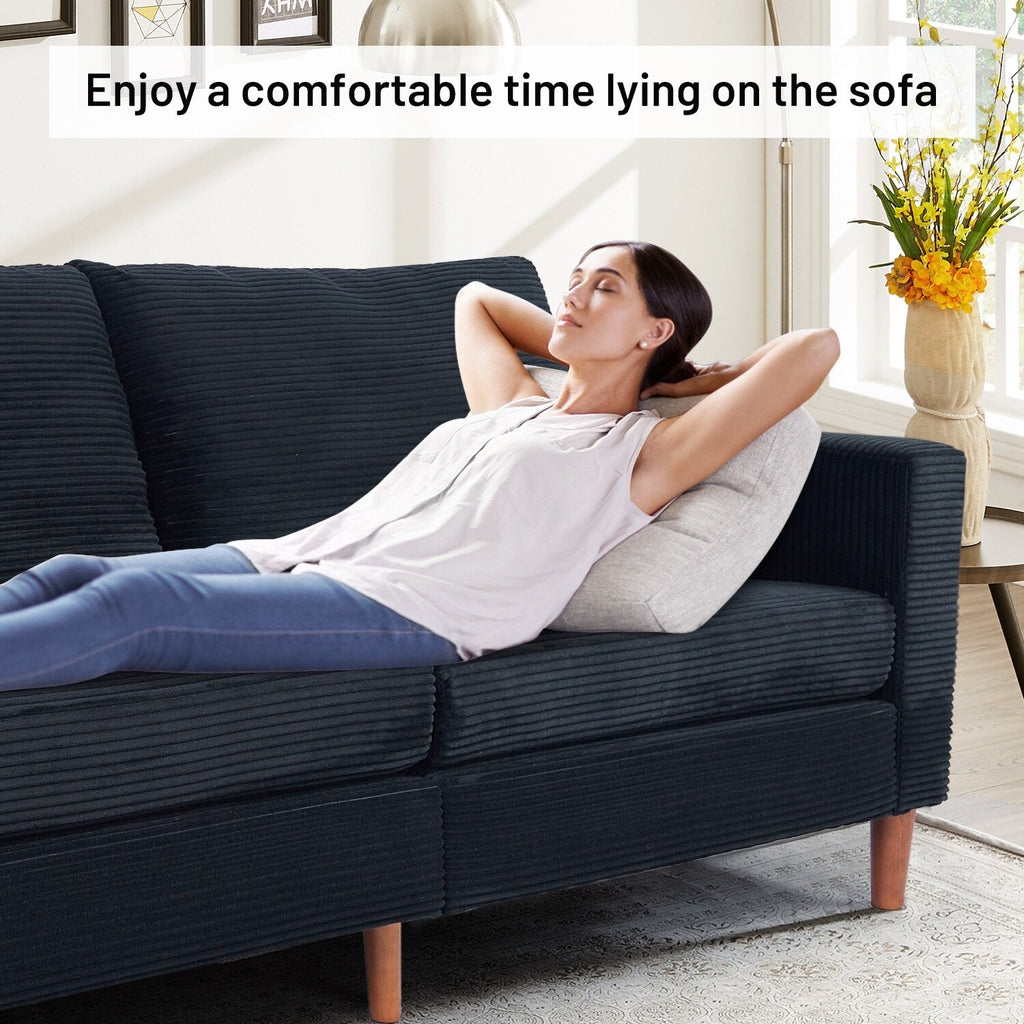 Causeuse rectangulaire 2 places en velours côtelé de 82,68 po de long, style milieu de siècle moderne, avec accoudoirs carrés