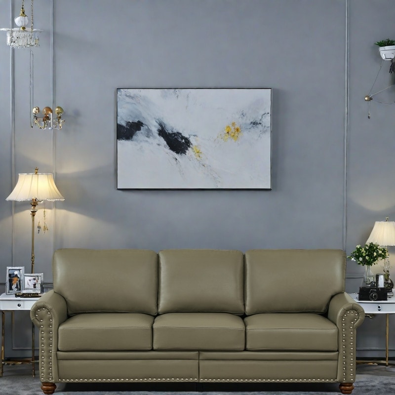 Canapé 3 places en similicuir avec rangement, structure en bois massif et métal, support à 6 pieds et coffres de rangement sous le siège.