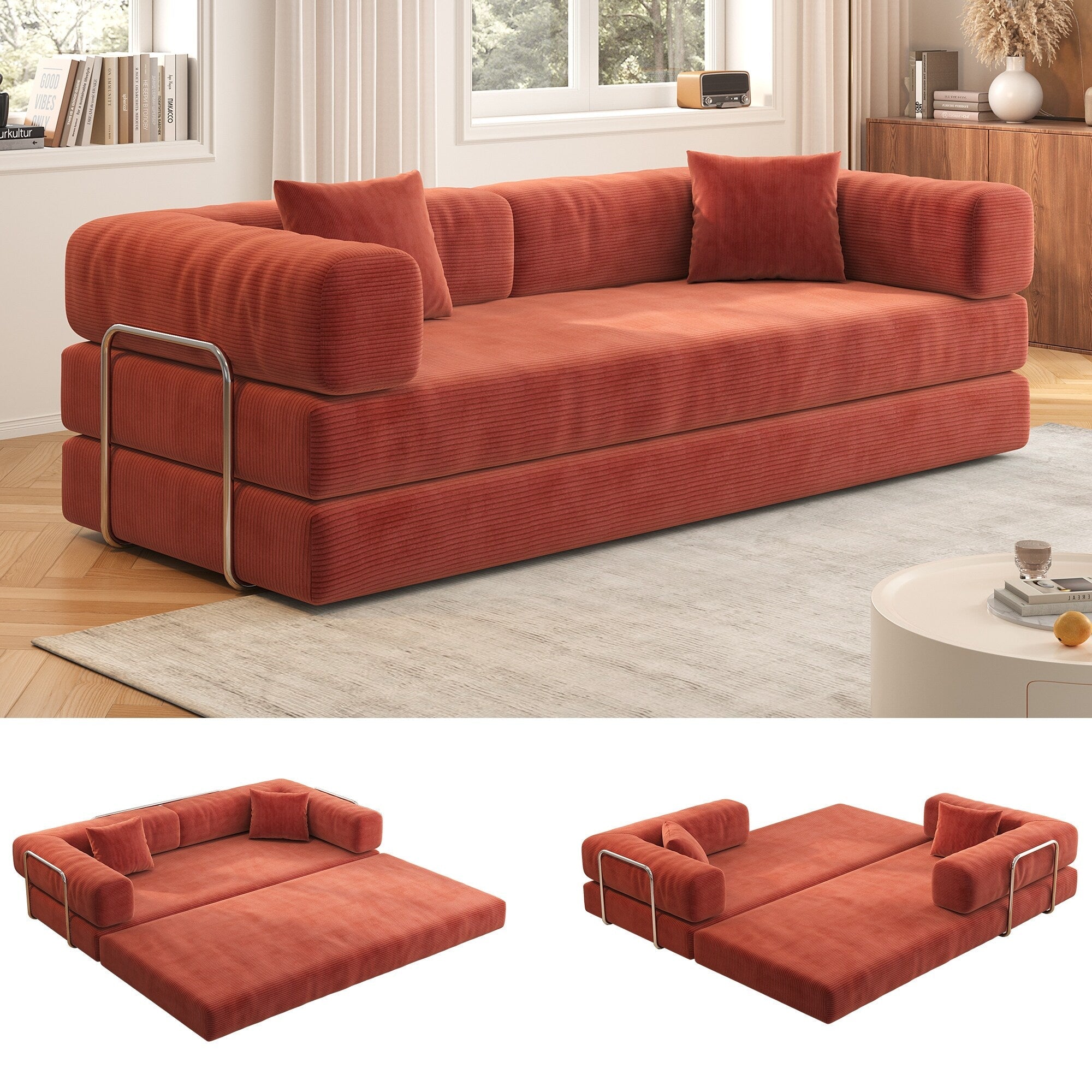 Canapé modulable 3 places en mousse 82,68 €, dossier amovible, assise 70 cm de large, housse lavable, structure en acier inoxydable