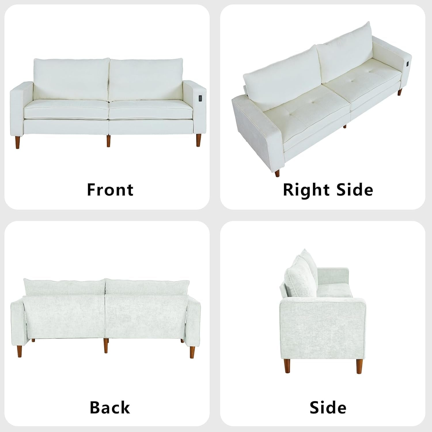 Canapé de salon 82,68 pouces, causeuse avec port USB/Type-C, confortable canapé causeuse en chenille avec housse amovible