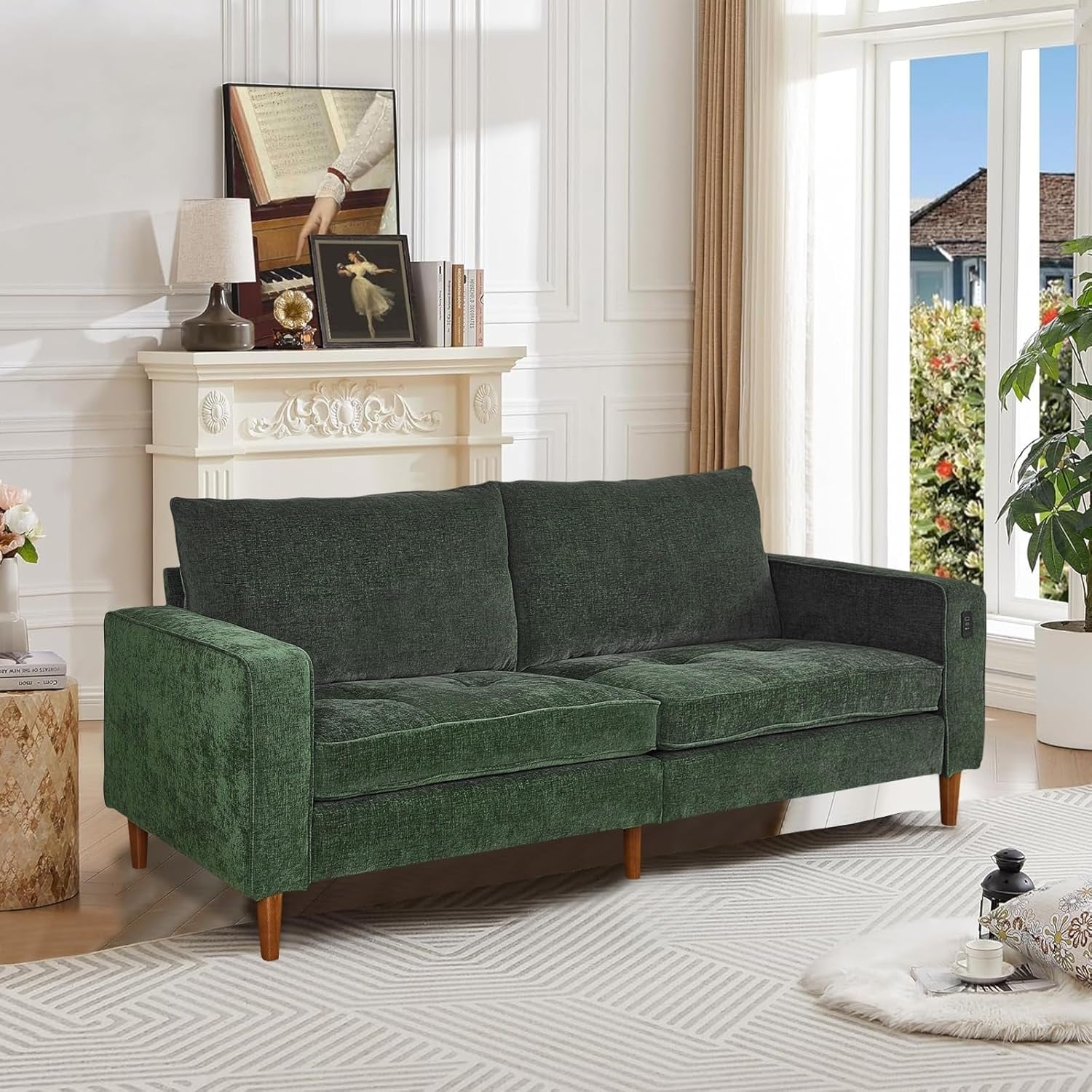 Canapé de salon 82,68 pouces, causeuse avec port USB/Type-C, confortable canapé causeuse en chenille avec housse amovible