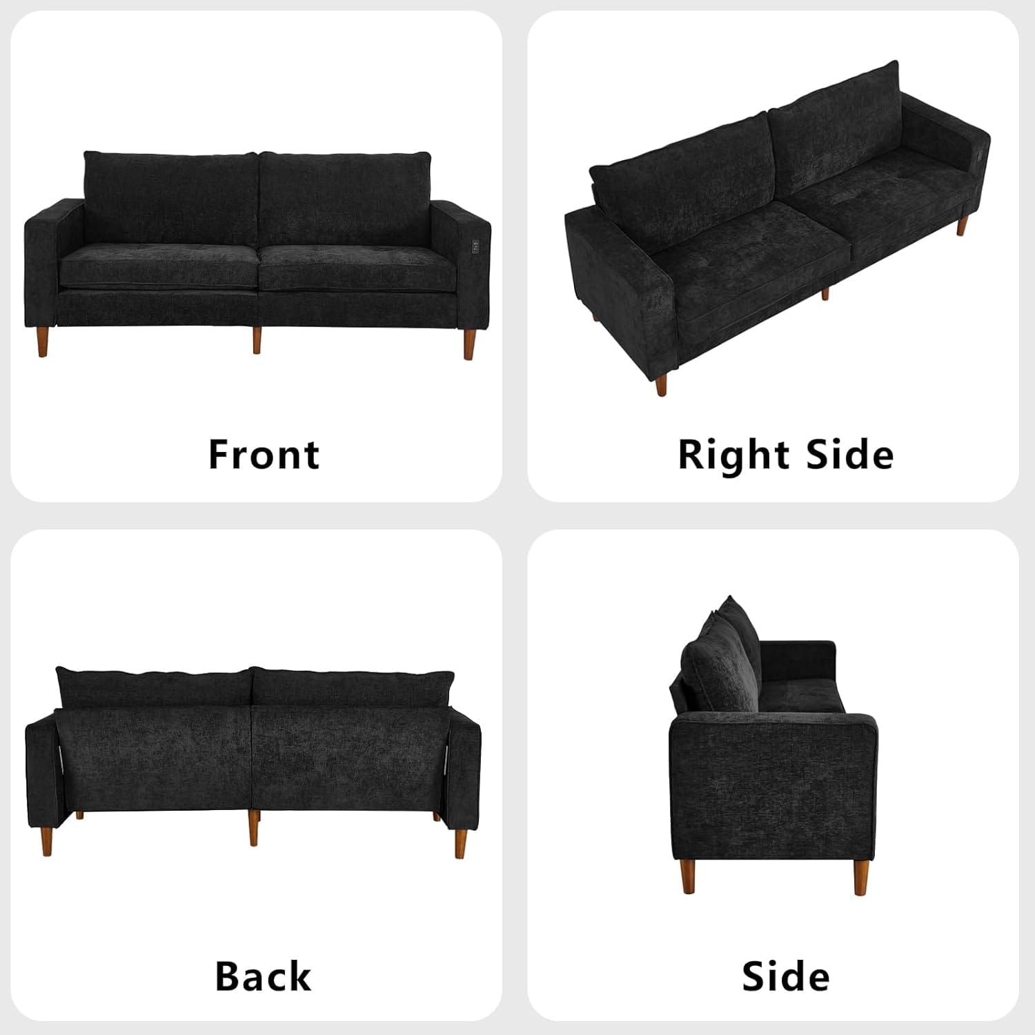 Canapé de salon 82,68 pouces, causeuse avec port USB/Type-C, confortable canapé causeuse en chenille avec housse amovible