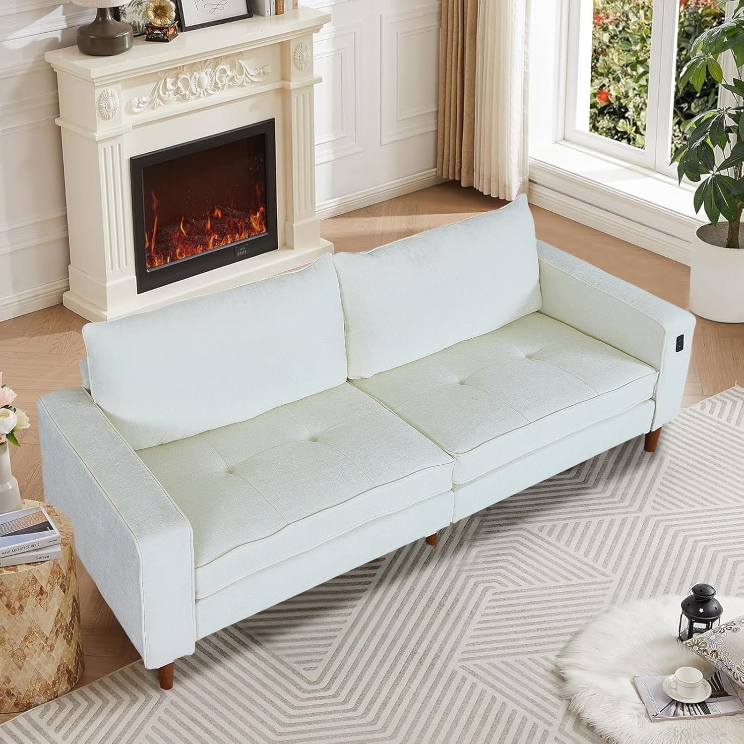 Canapé de salon 82,68 pouces, causeuse avec port USB/Type-C, confortable canapé causeuse en chenille avec housse amovible