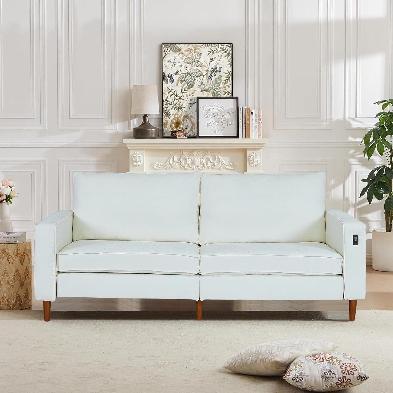 Canapé de salon 82,68 pouces, causeuse avec port USB/Type-C, confortable canapé causeuse en chenille avec housse amovible