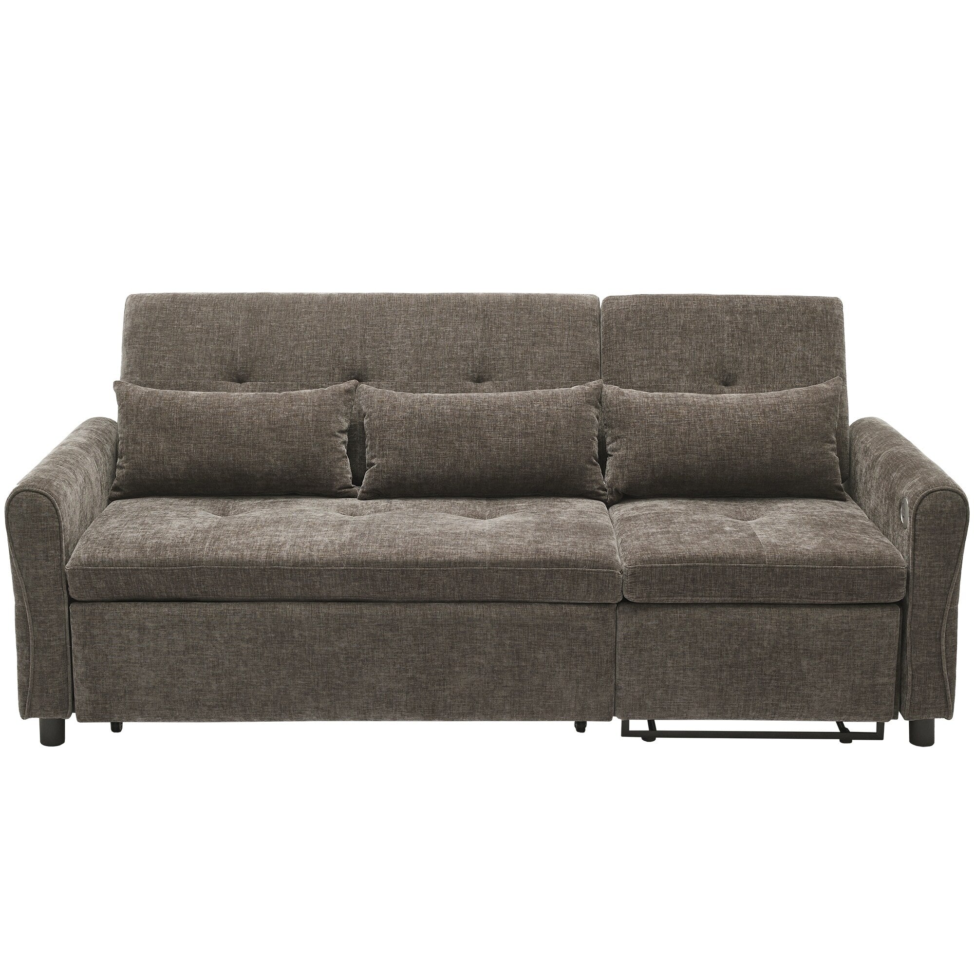 Canapé-lit 2 en 1 en chenille avec dossier réglable, méridienne réversible et ports de chargement USB