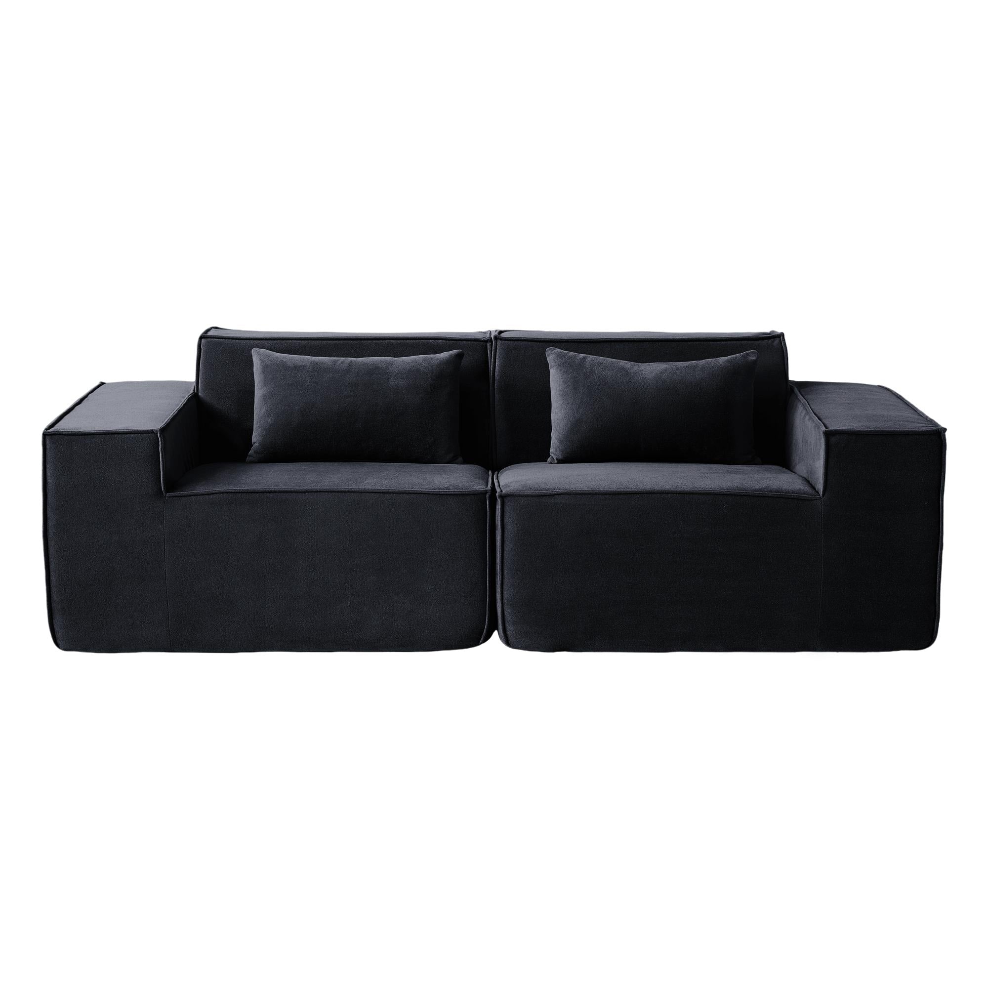 Canapé causeuse moderne rembourré 82 pouces, canapé modulaire en velours côtelé avec housse en tissu amovible et 2 oreillers