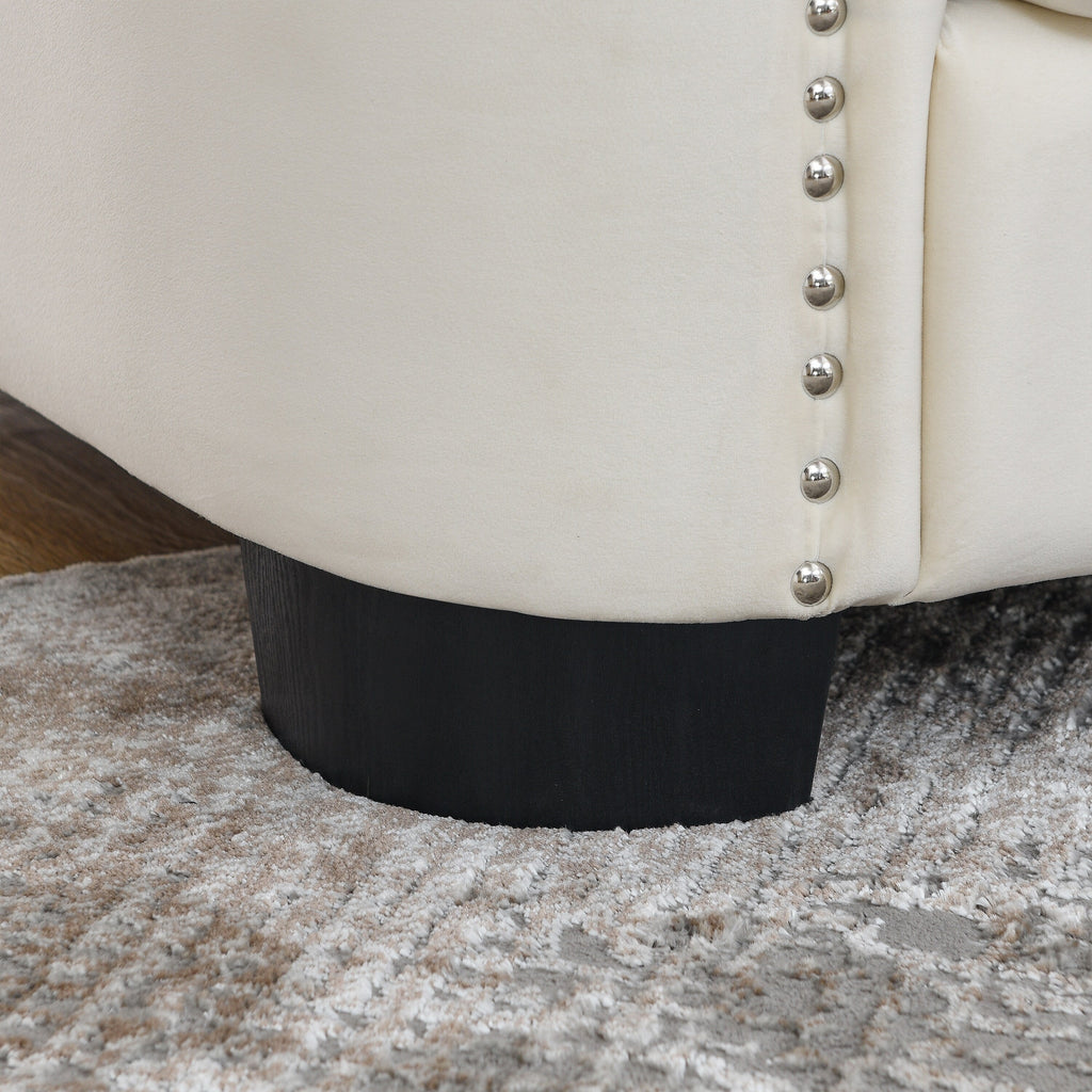 Canapé 5 places en velours en forme de L de 82 po avec détails cloutés, coussins amovibles et 3 coussins décoratifs