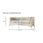 Canapé 3 places moderne en velours de 82 pouces avec design capitonné et pieds en métal doré