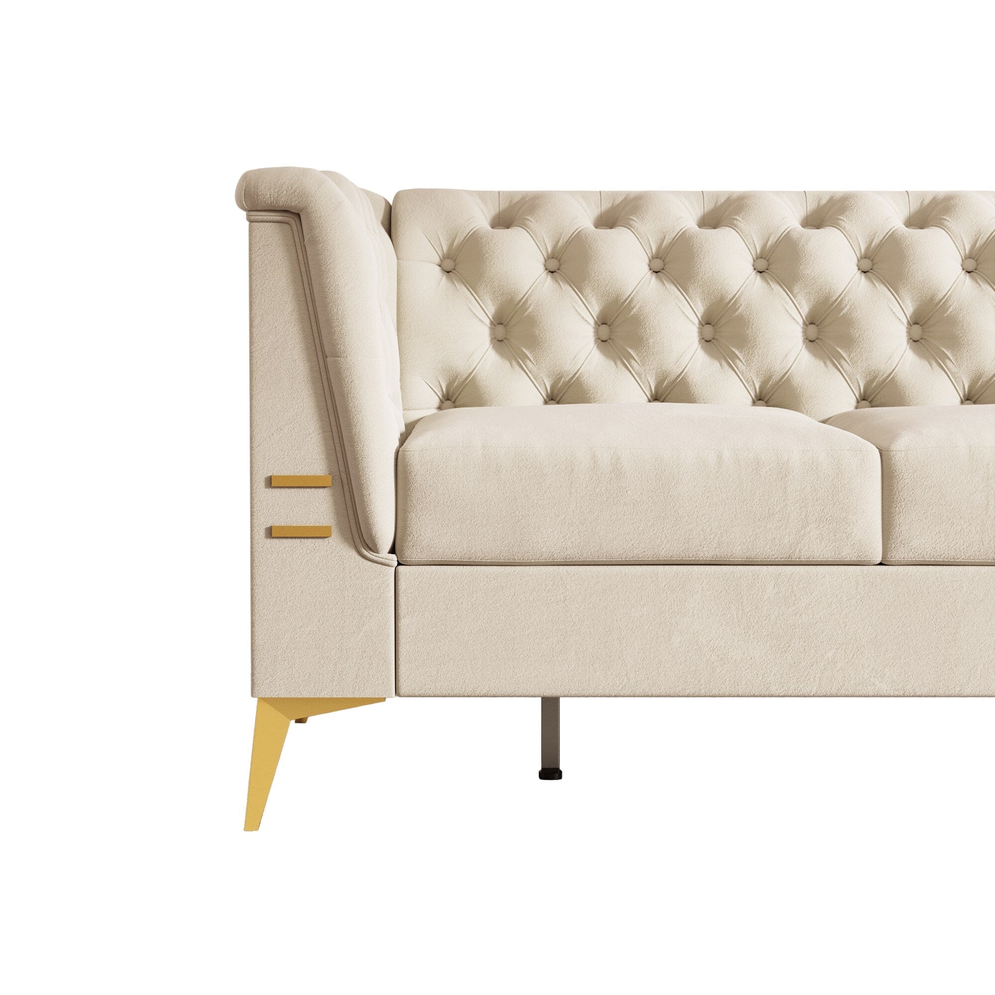 Canapé 3 places moderne en velours de 82 pouces avec design capitonné et pieds en métal doré